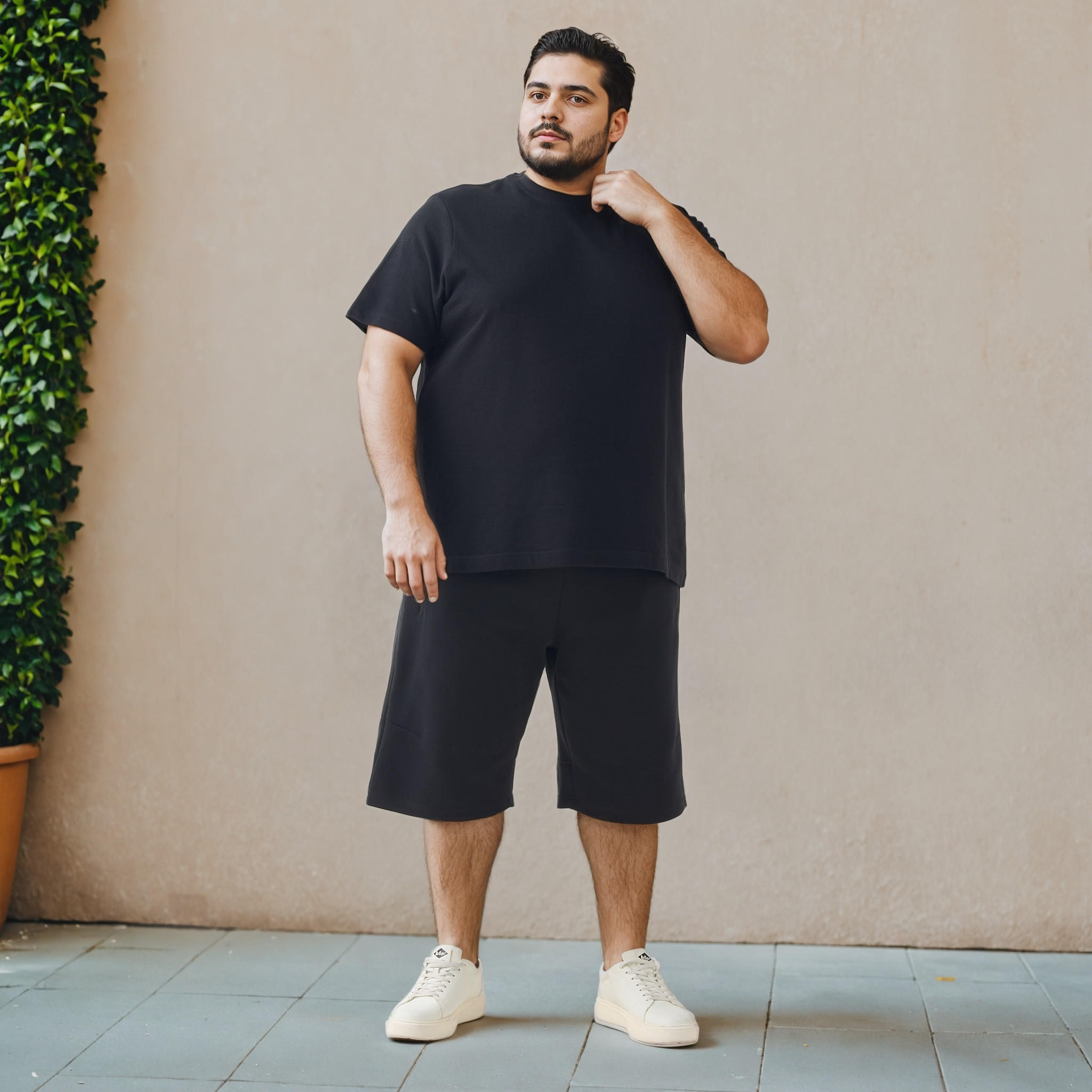 تيشيرت جاكار بارز الملمس مقاس كبير بياقة ضيقة-men-clothing-tshirtsandpolos-tshirts-image-2