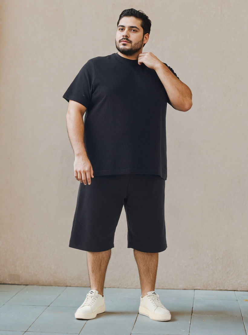 تيشيرت جاكار بارز الملمس مقاس كبير بياقة ضيقة-men-clothing-tshirtsandpolos-tshirts-image-2
