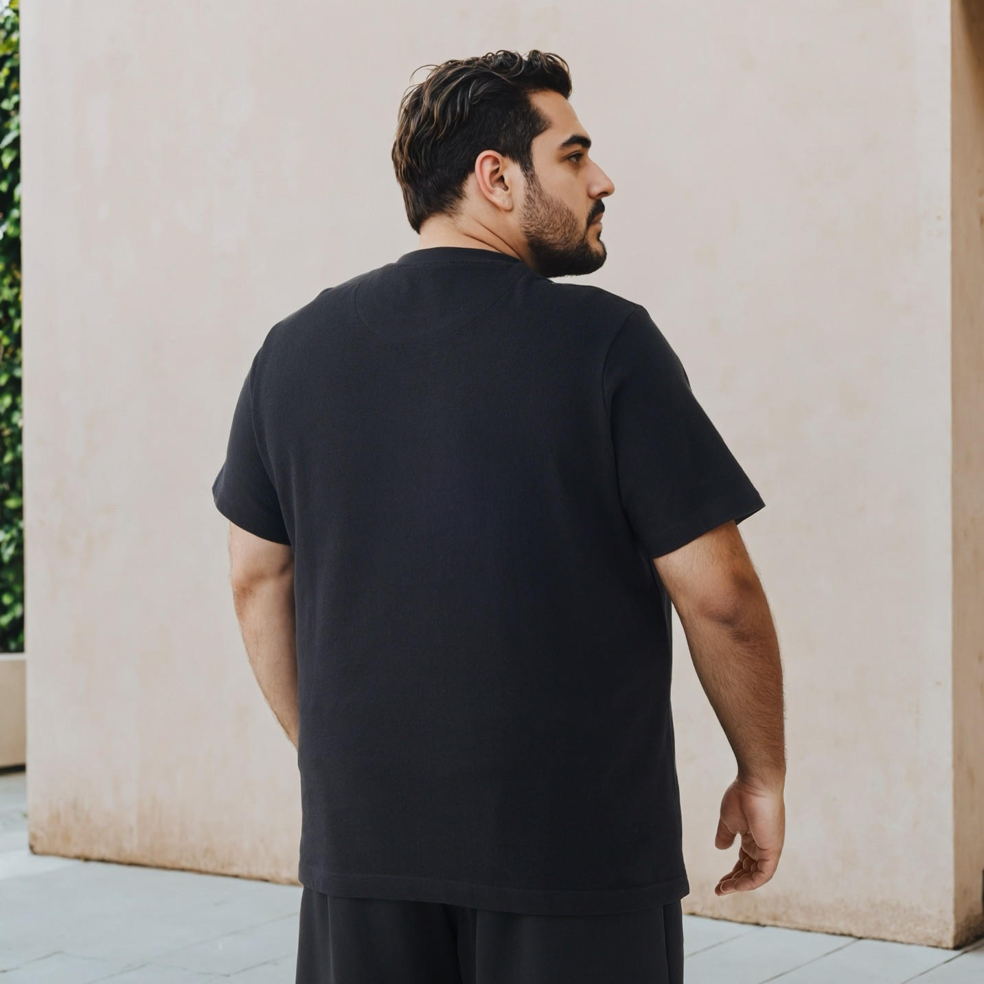 تيشيرت جاكار بارز الملمس مقاس كبير بياقة ضيقة-men-clothing-tshirtsandpolos-tshirts-image-3