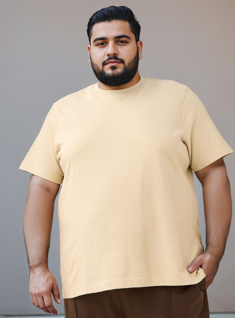 تيشيرت جاكار بارز الملمس مقاس كبير بياقة ضيقة-men-clothing-tshirtsandpolos-tshirts-image-1