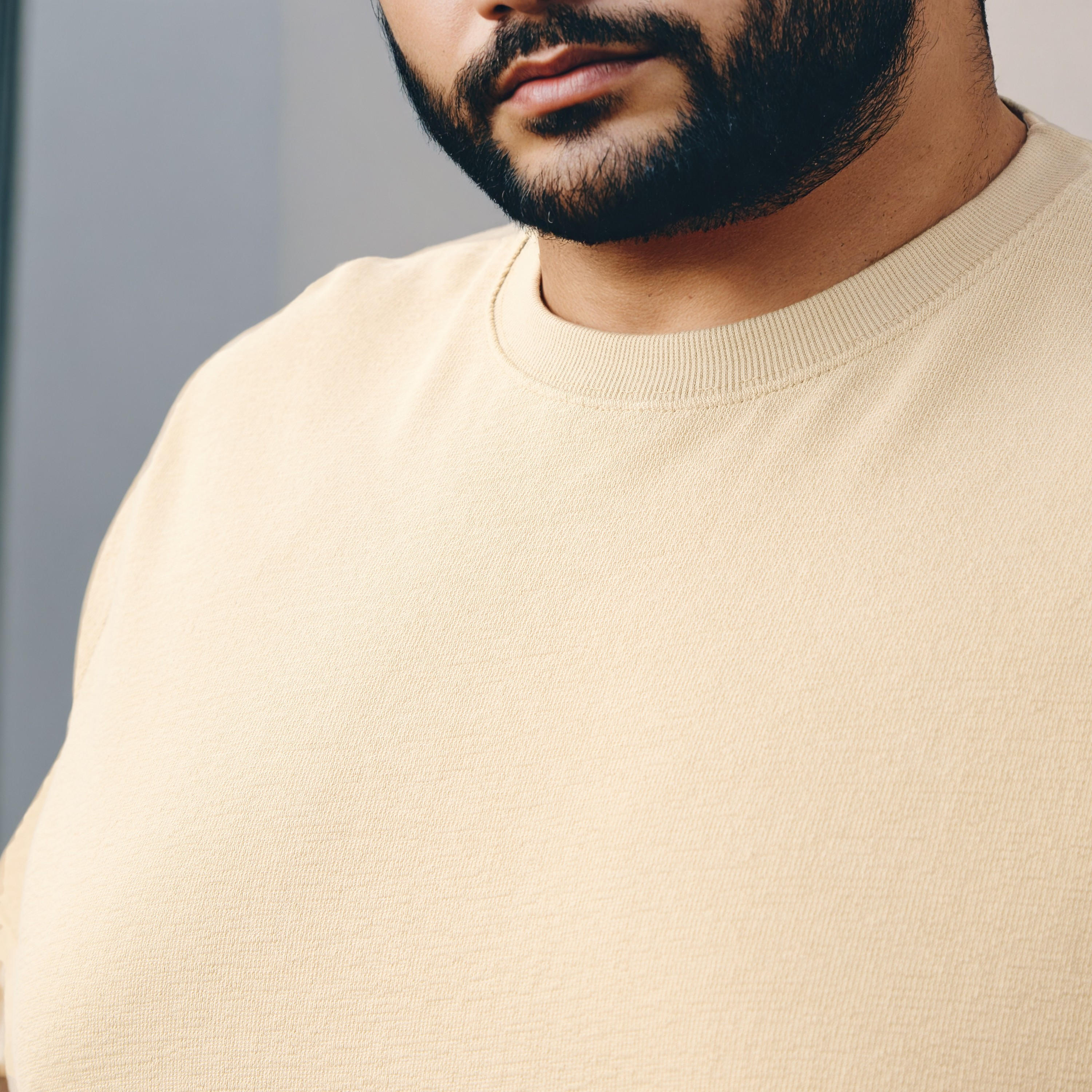 تيشيرت جاكار بارز الملمس مقاس كبير بياقة ضيقة-men-clothing-tshirtsandpolos-tshirts-image-4