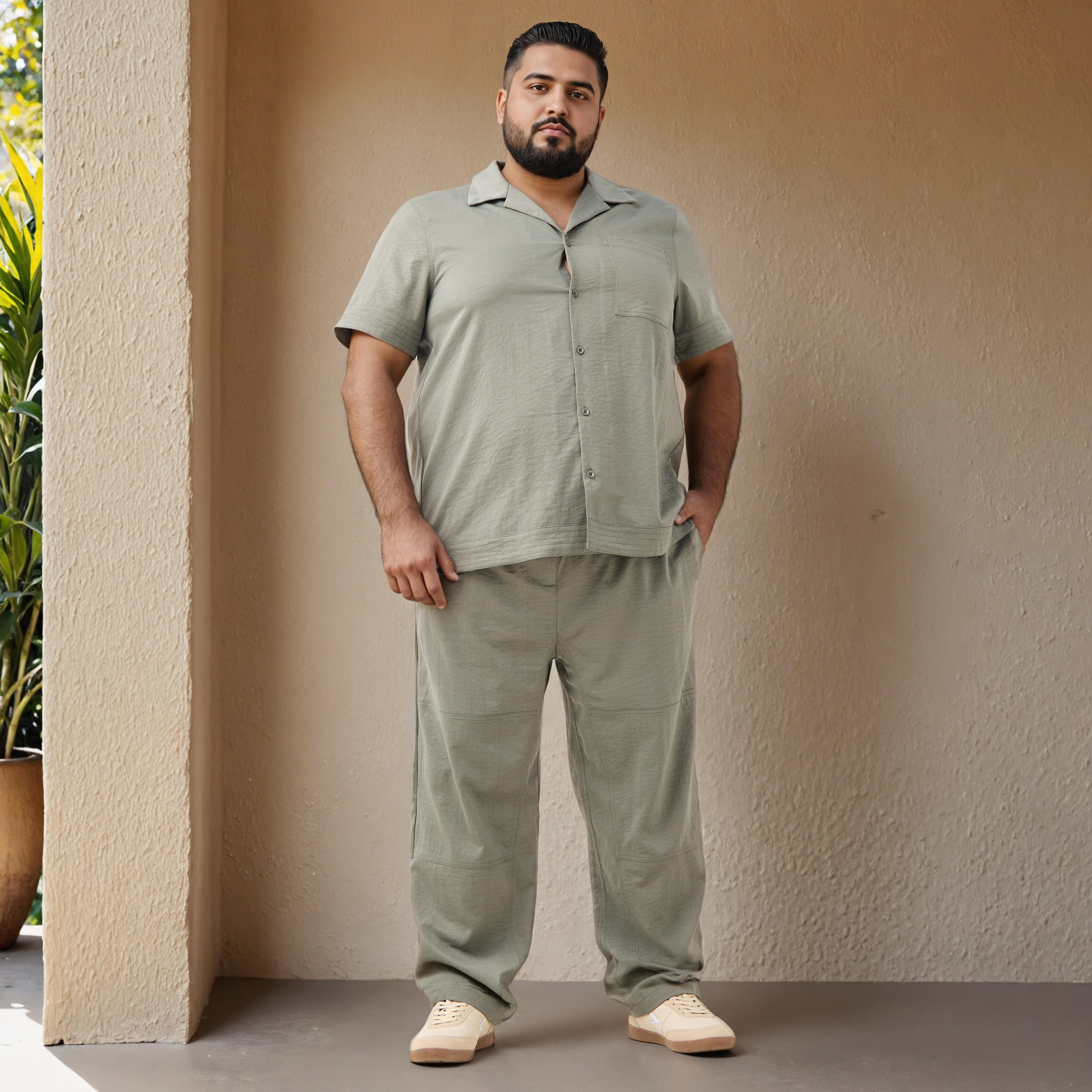 قميص مقاس كبير بارز الملمس بياقة كامب-men-clothing-shirts-image-4