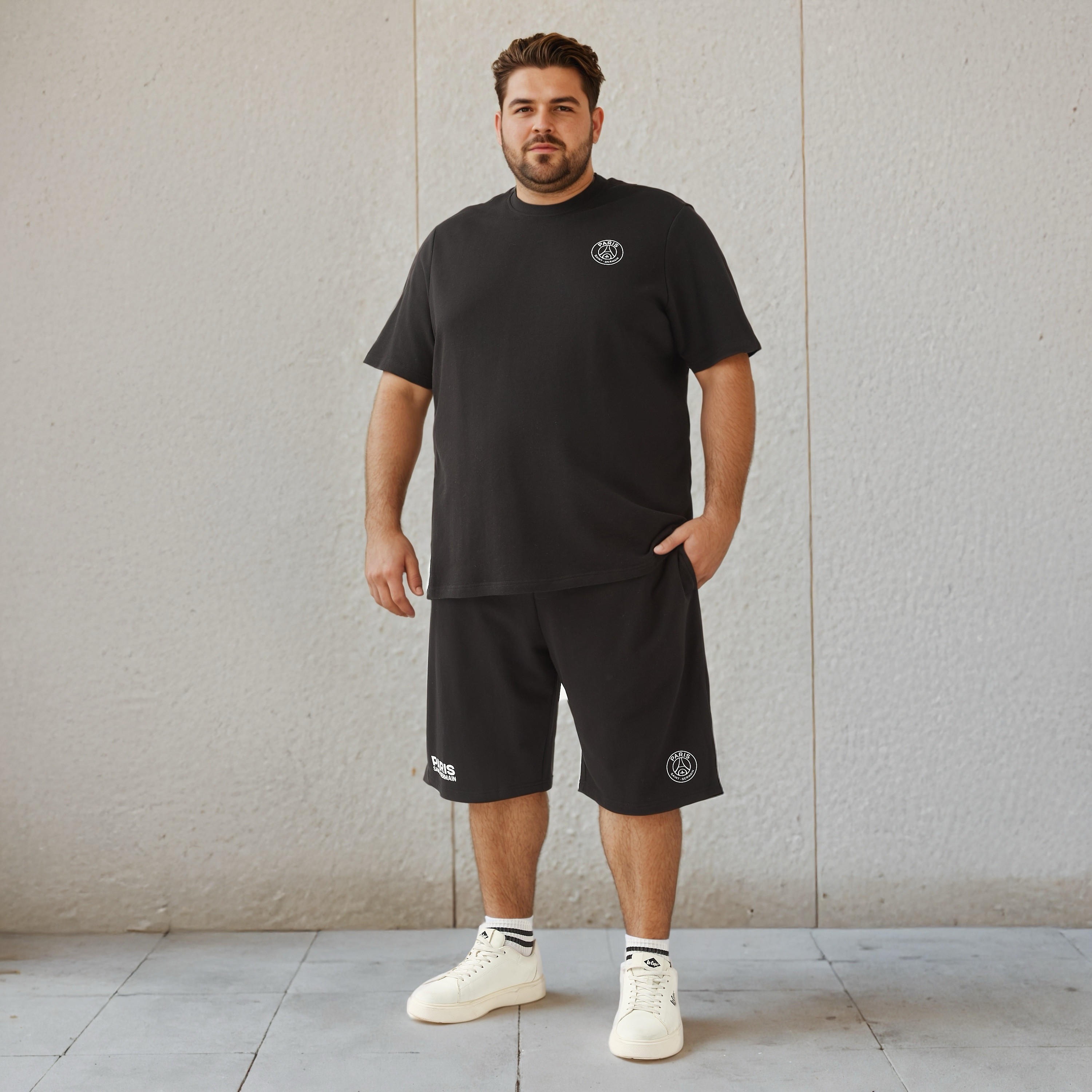 شورت مقاس كبير بخصر مطاطي وطبعات باريس سان جيرمان-men-clothing-bottoms-shorts-image-4