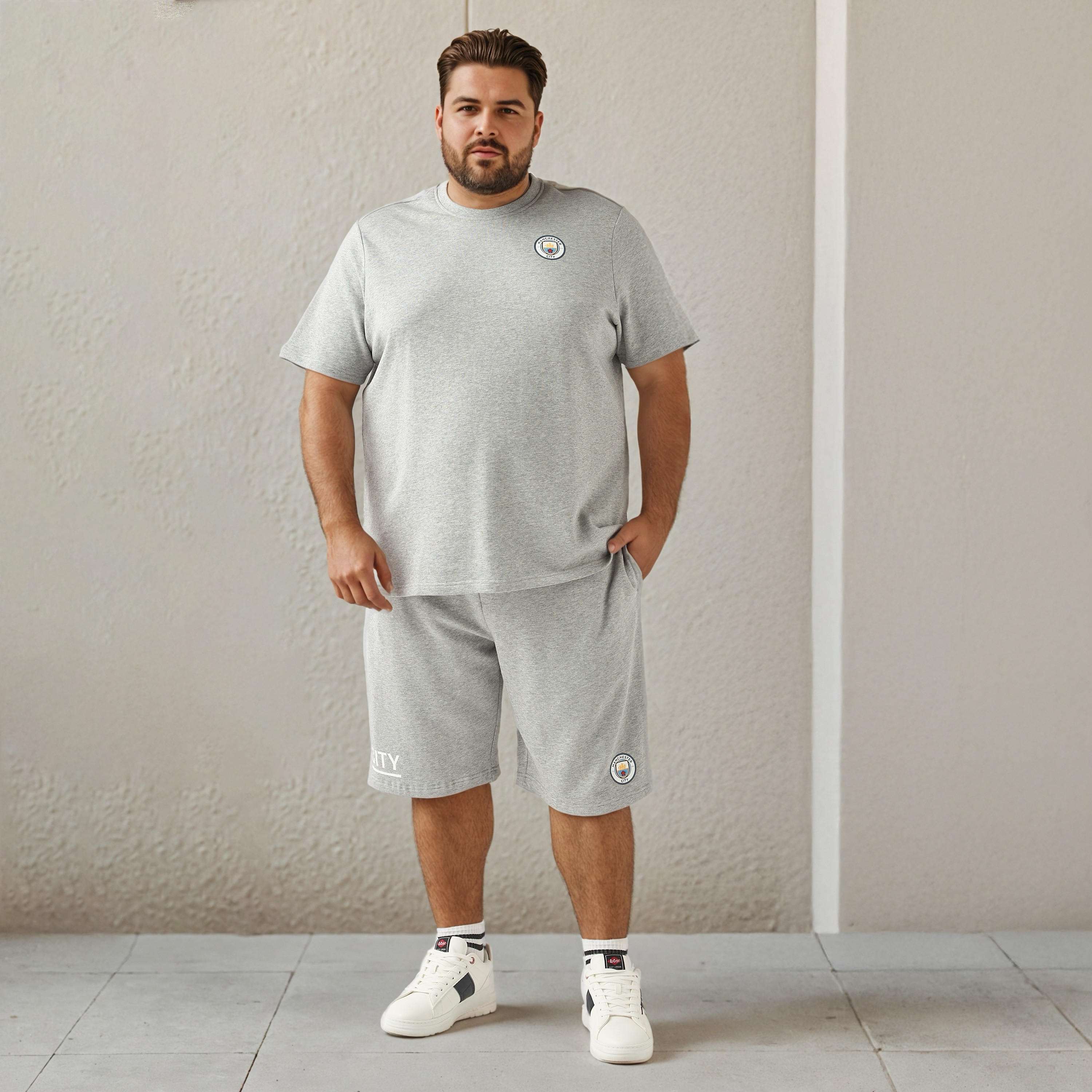 Plus Size Manchester City Print Flexi Waist Shorts-men-clothing-bottoms-shorts-image-2