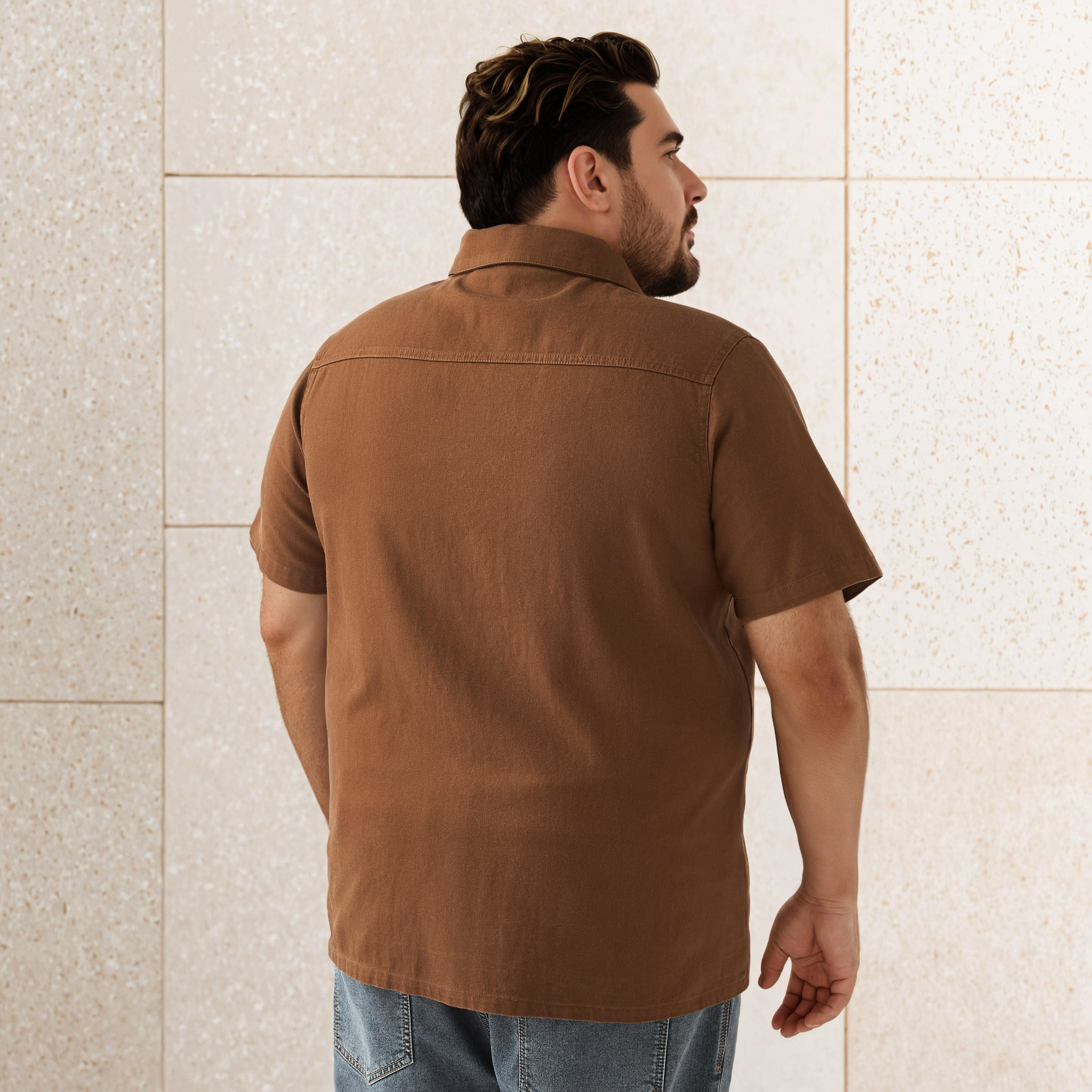 Plus Size Regular Fit Twill Shirt with Short Sleeves-men-clothing-shirts-image-3