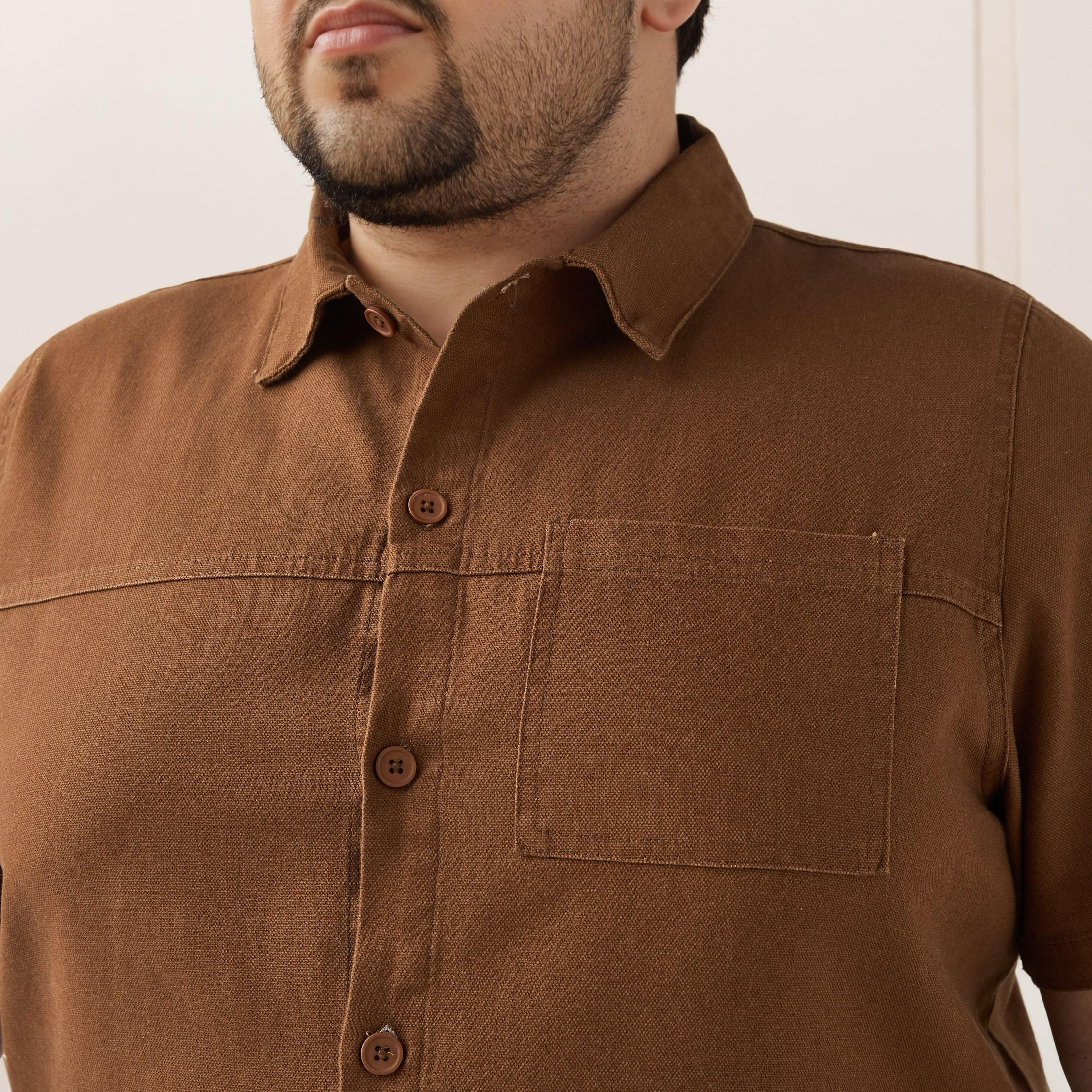 Plus Size Regular Fit Twill Shirt with Short Sleeves-men-clothing-shirts-image-4