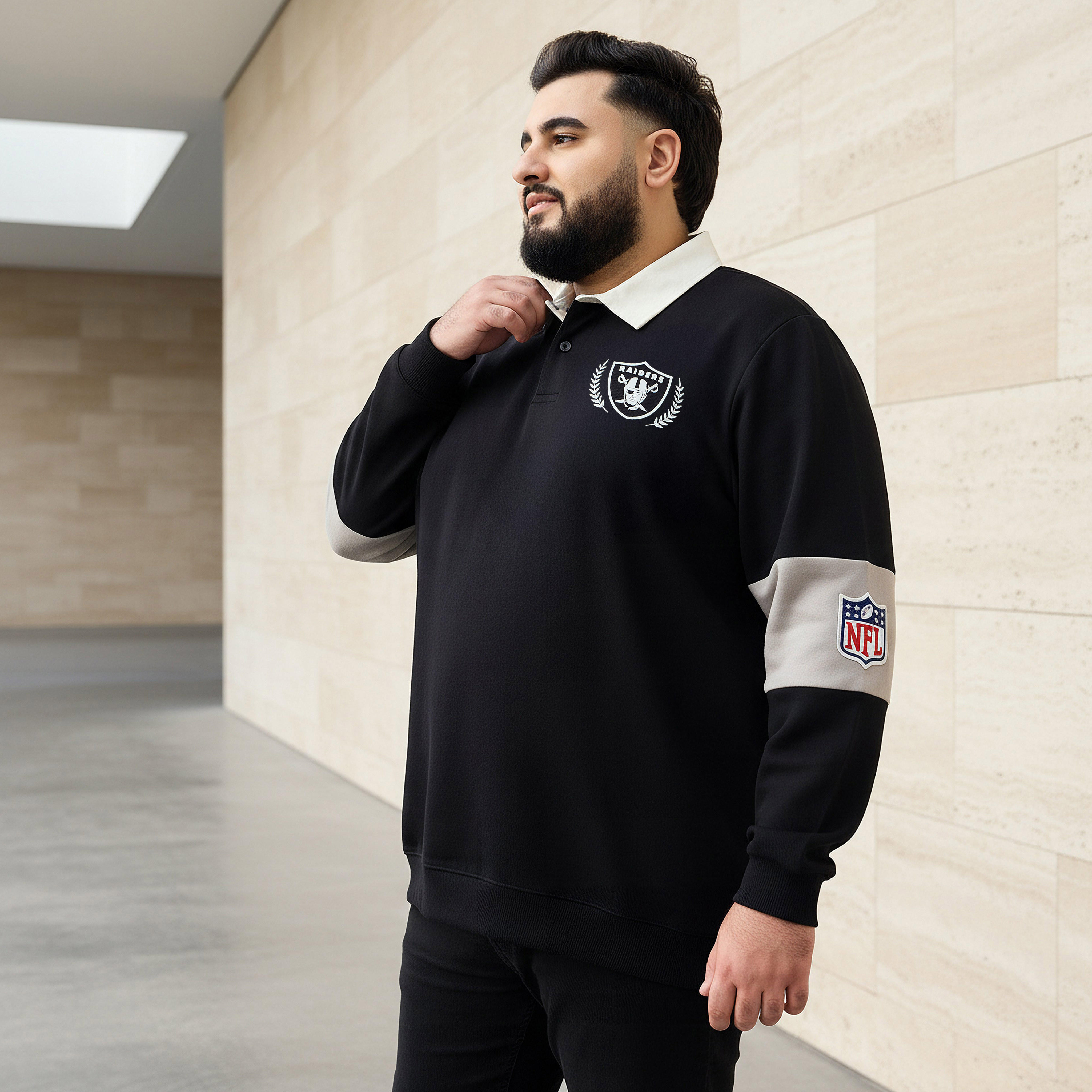 Men Regular Fit Las Vegas Raiders Print Polo Sweatshirt-men-winterwear-hoodiesandsweatshirts-image-1
