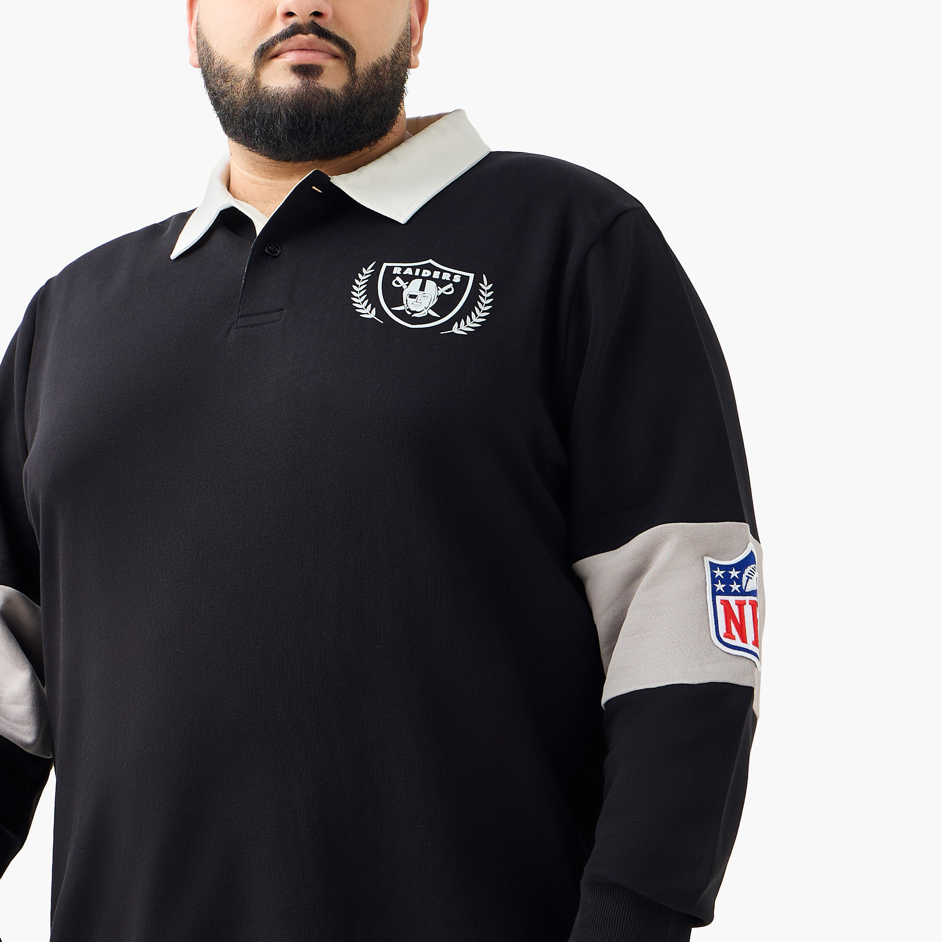 Men Regular Fit Las Vegas Raiders Print Polo Sweatshirt-men-winterwear-hoodiesandsweatshirts-image-4