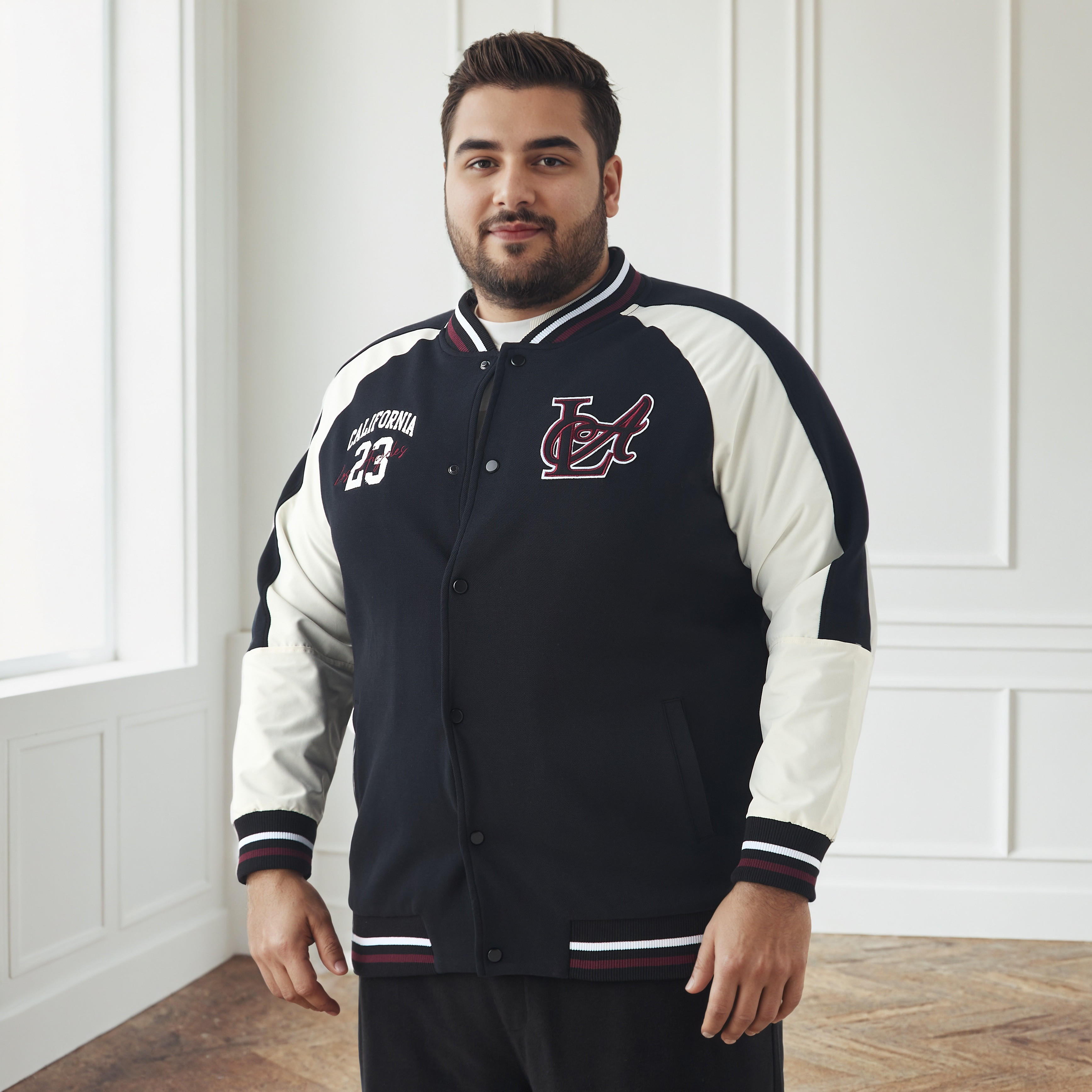 Shop Men's Regular Fit Button Through Varsity Jacket Online