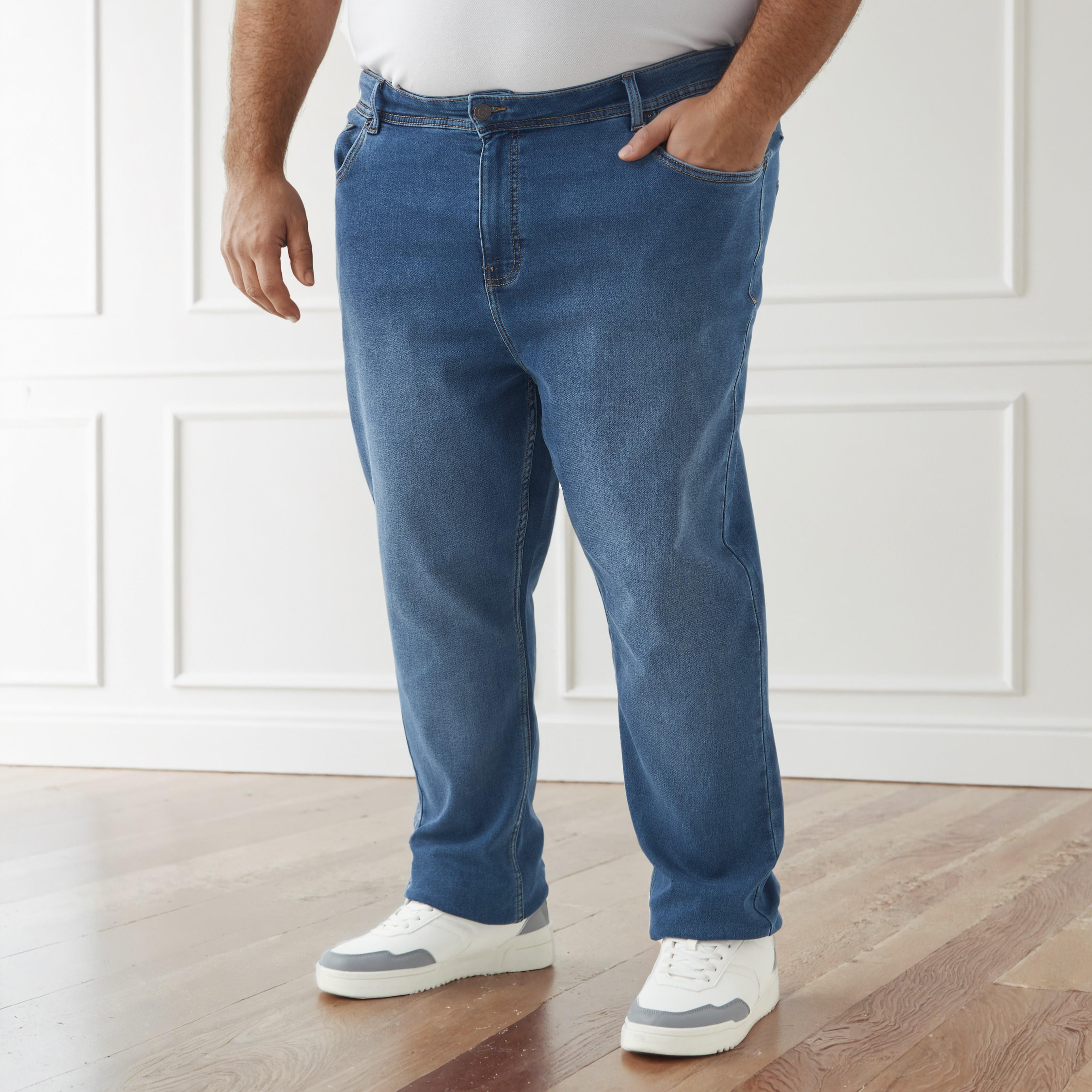 بنطلون جينز بقصة عادية وخصر مرن وجيب للرجال-men-clothing-bottoms-jeans-image-5