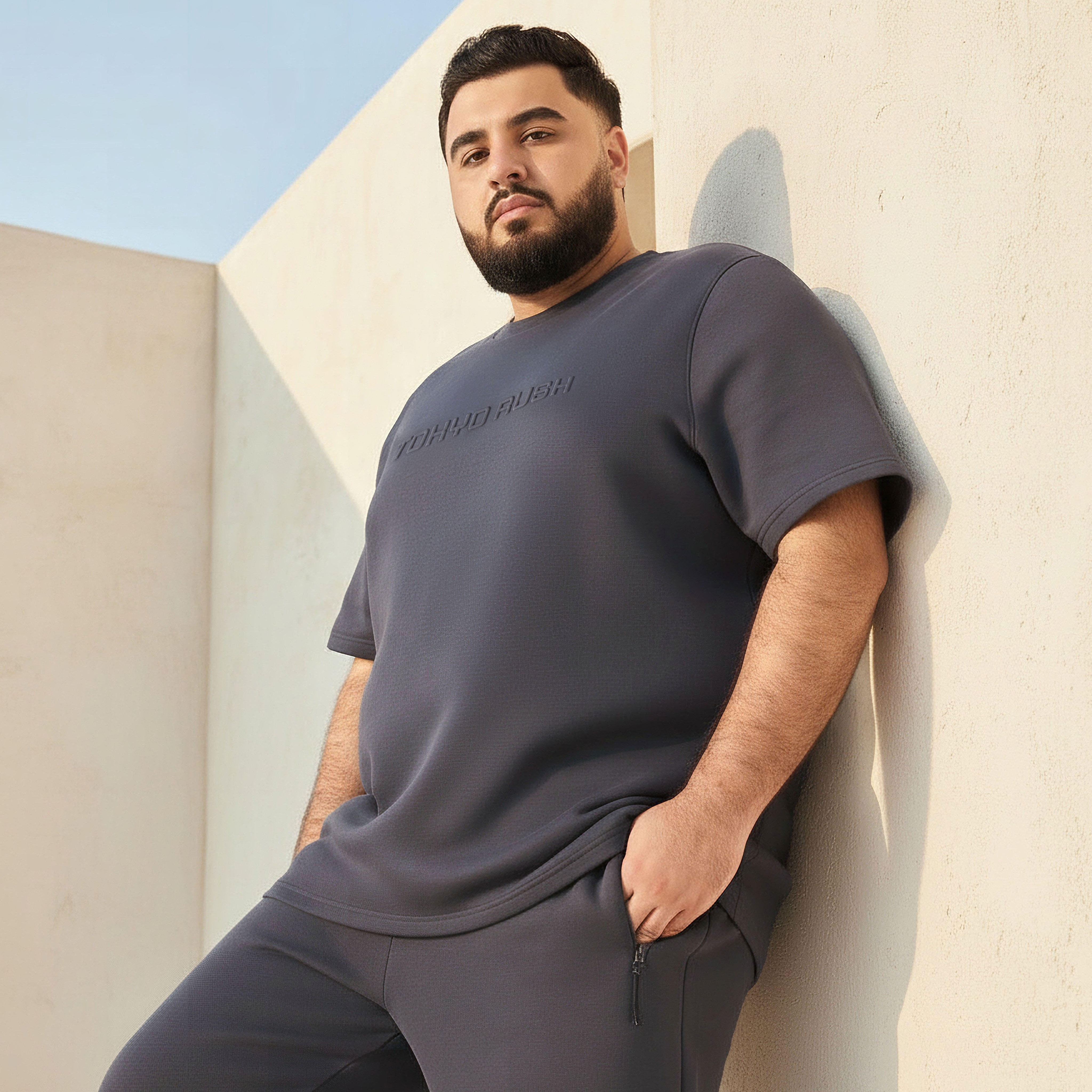Men Regular Fit Crew Neck Short Sleeve Embossed T-shirt-men-clothing-coordsets-image-1