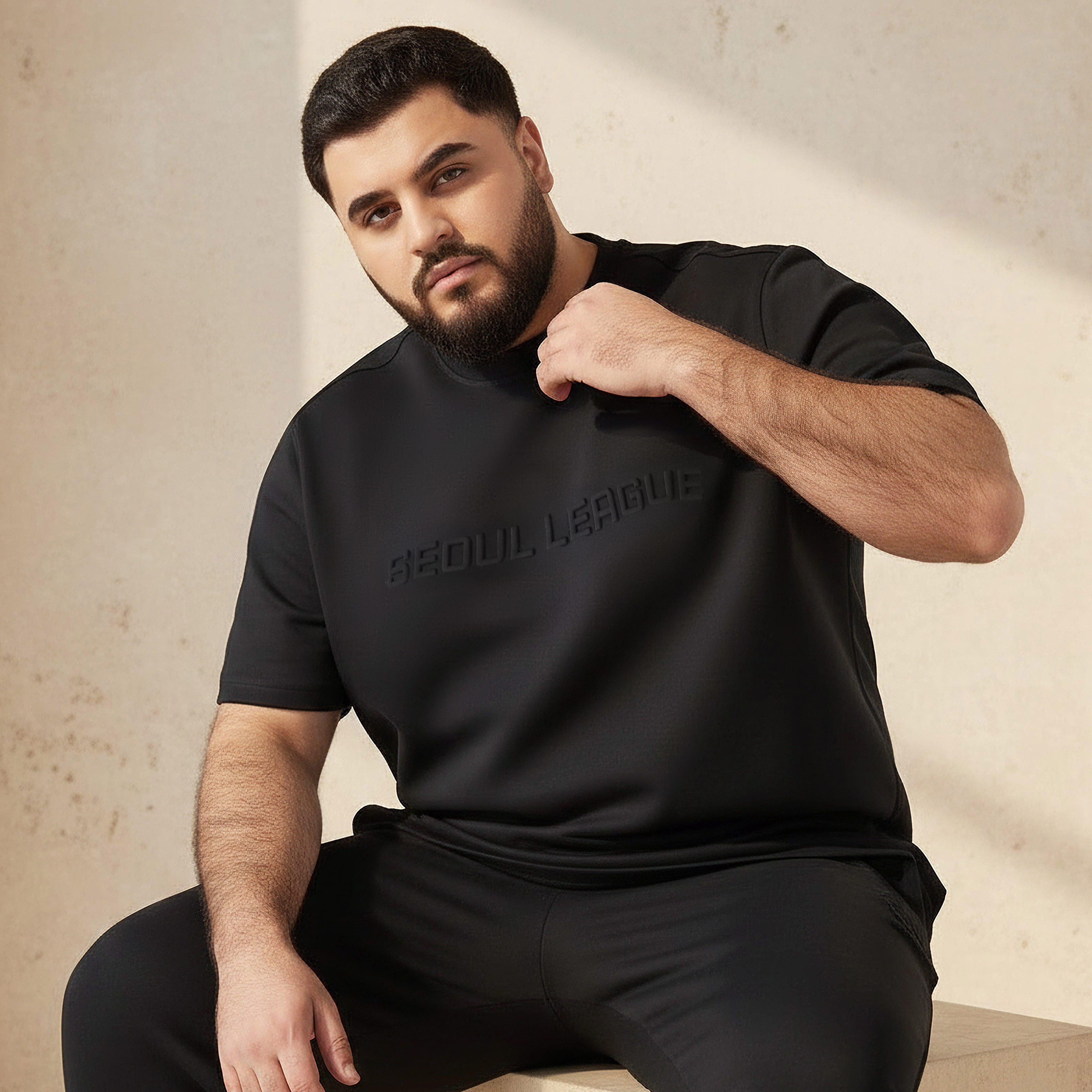 Men Regular Fit Crew Neck Short Sleeve Embossed T-shirt-men-clothing-coordsets-image-1