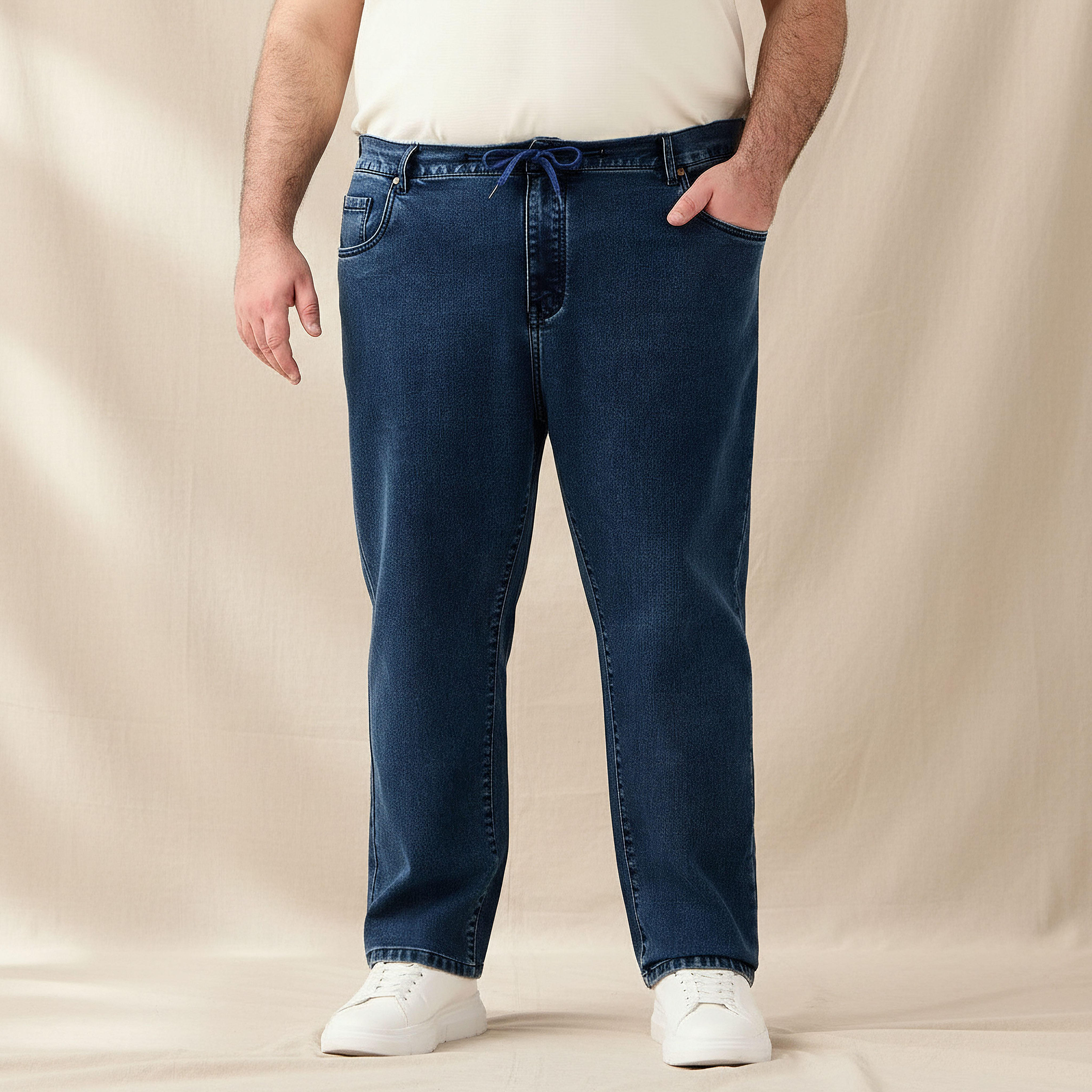 Men Relaxed Fit Flexi Waist Drawstring Closure Jeans-men-clothing-bottoms-jeans-image-1
