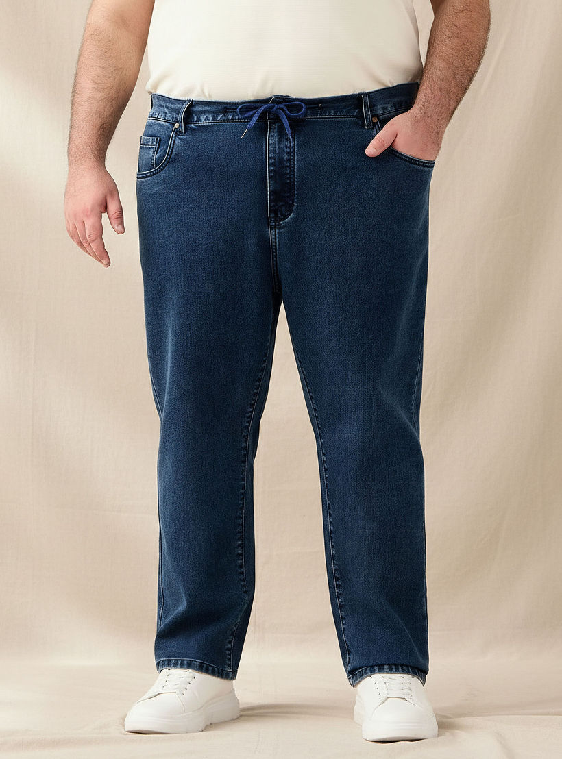Men Relaxed Fit Flexi Waist Drawstring Closure Jeans-men-clothing-bottoms-jeans-image-1