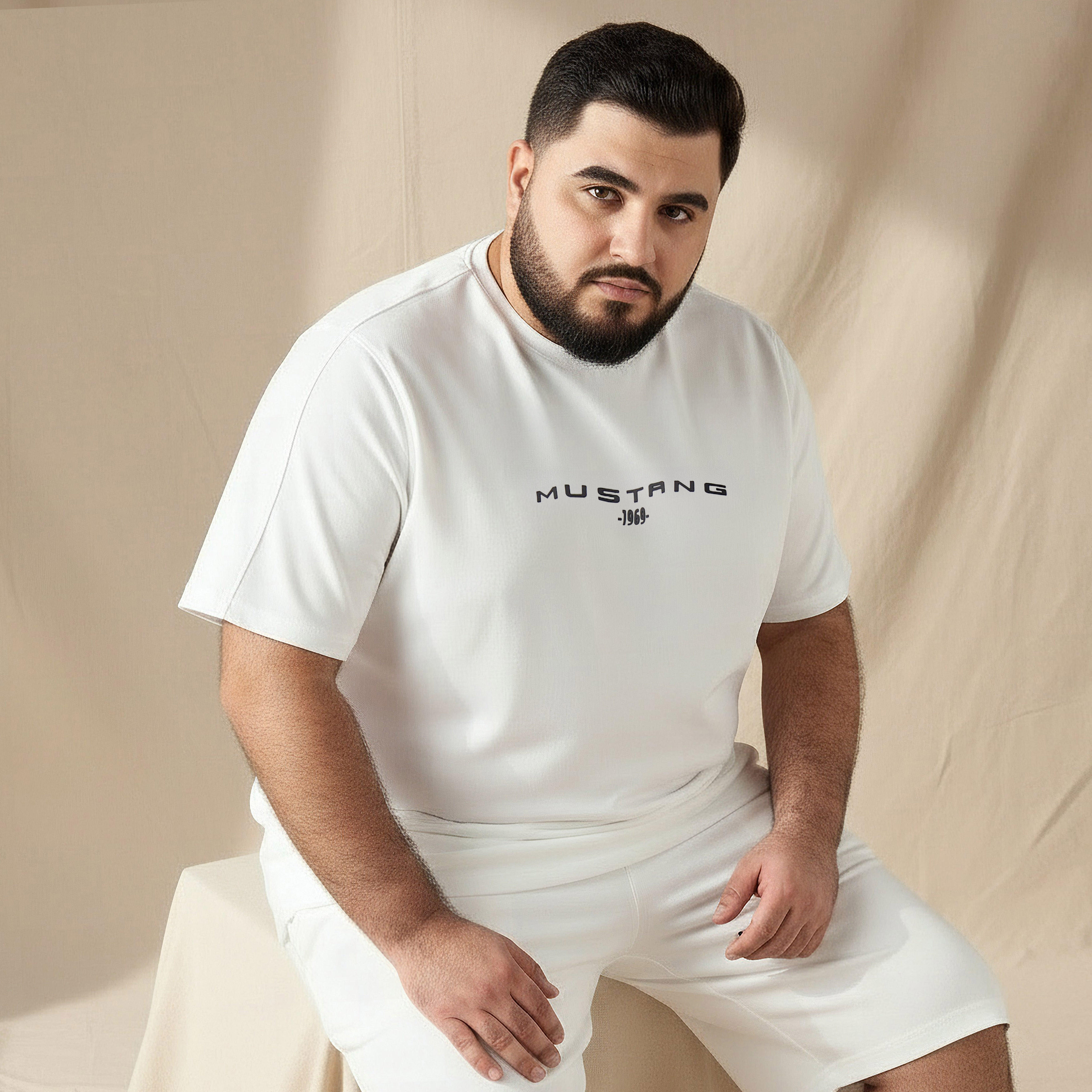 Men Regular Fit Round Neck Short Sleeve Mustang Ford Print T-shirt-men-clothing-coordsets-image-1