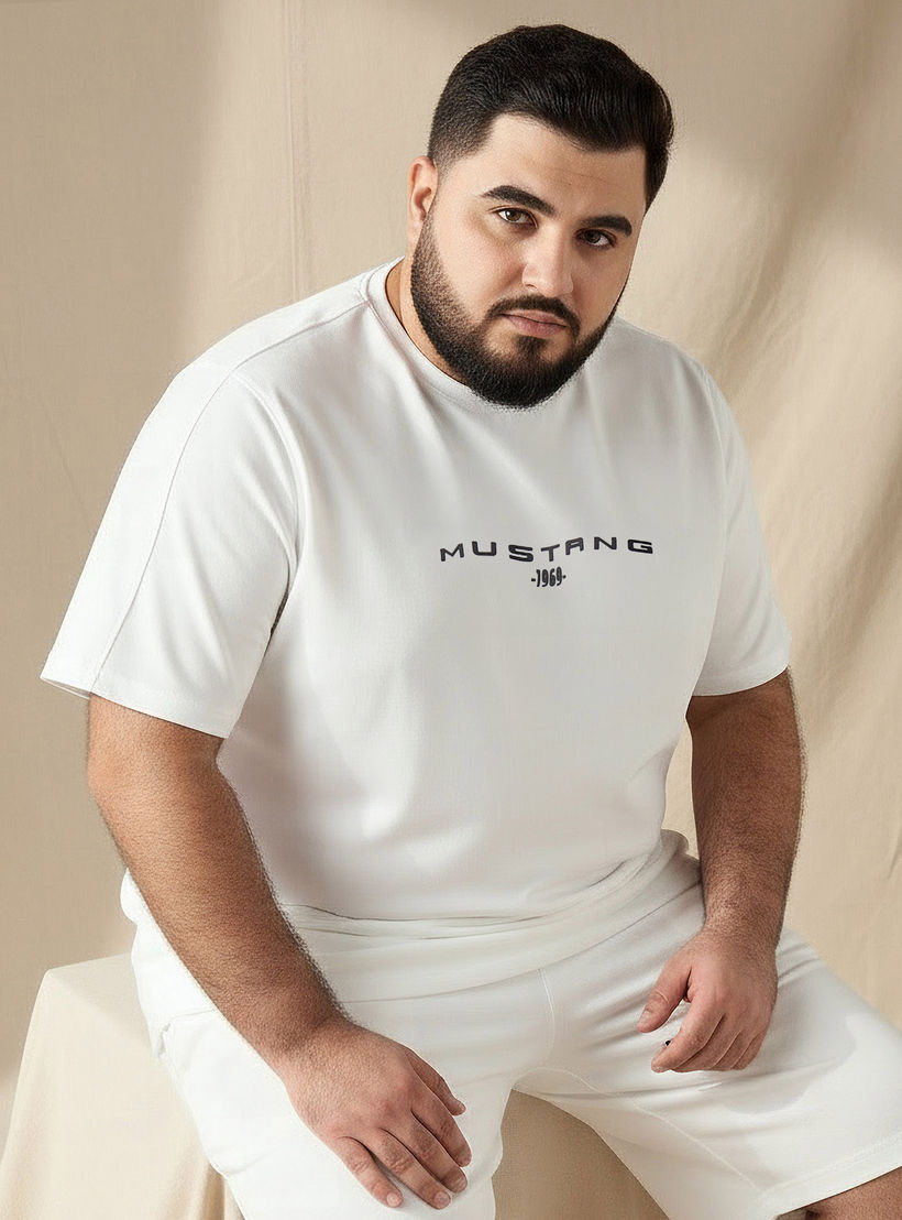 Men Regular Fit Round Neck Short Sleeve Mustang Ford Print T-shirt-men-clothing-coordsets-image-1