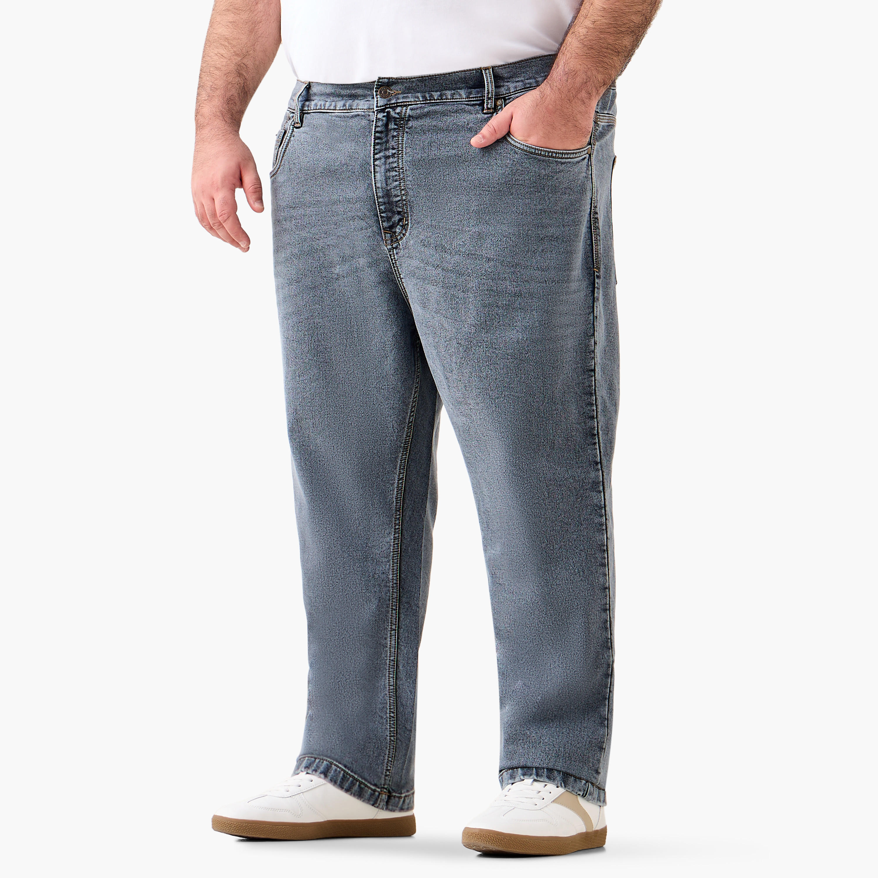 بنطلون جينز مطاطي بخصر مرن وقصة مريحة للرجال-men-clothing-bottoms-jeans-image-2