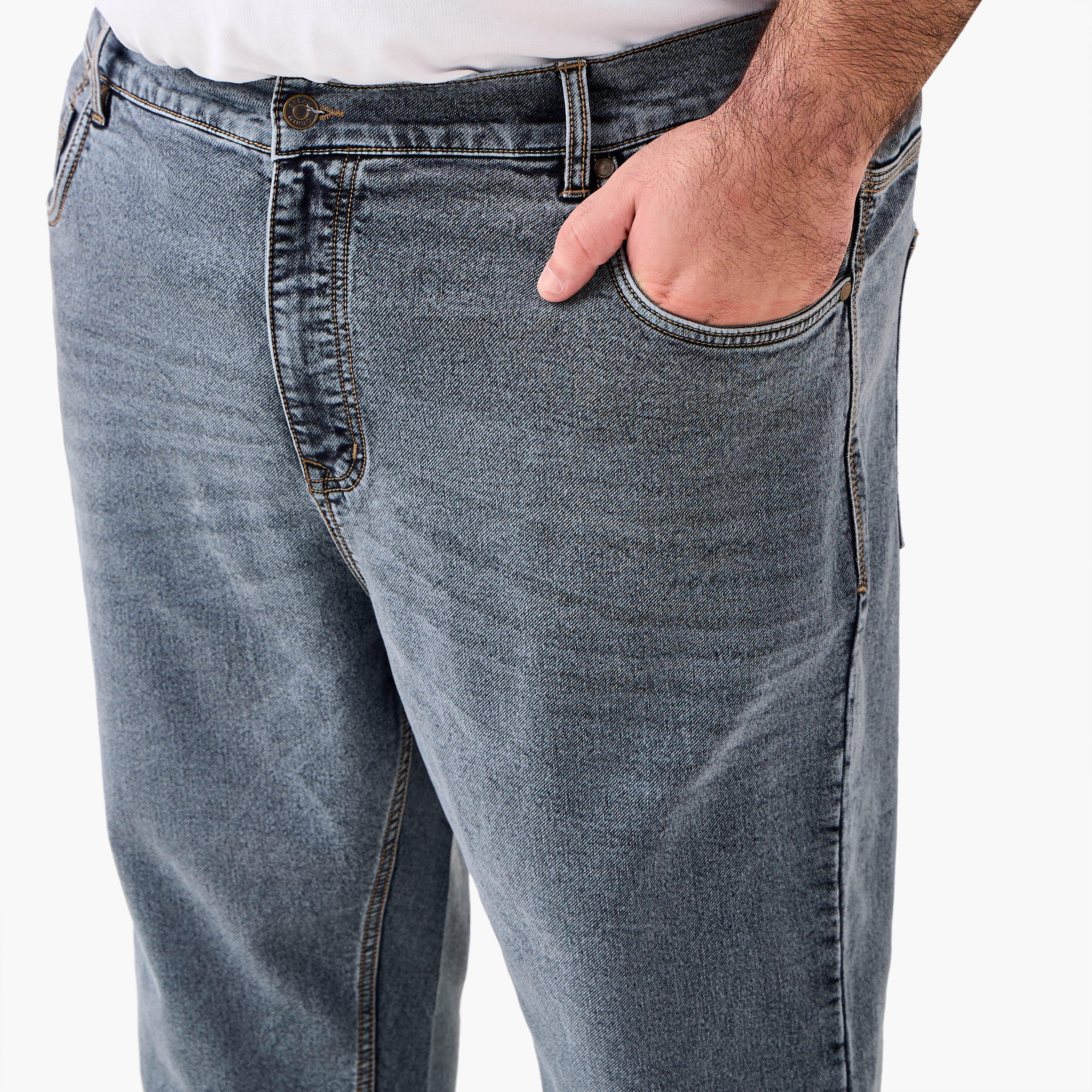 بنطلون جينز مطاطي بخصر مرن وقصة مريحة للرجال-men-clothing-bottoms-jeans-image-2