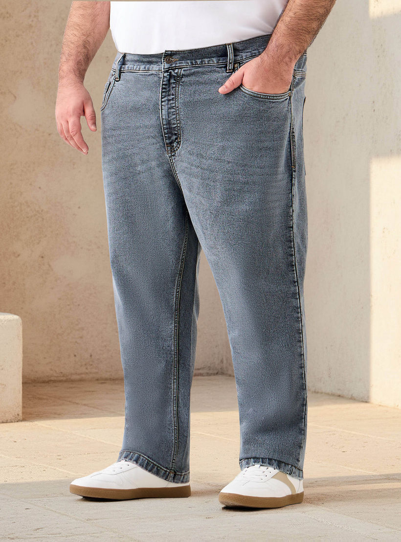 بنطلون جينز مطاطي بخصر مرن وقصة مريحة للرجال-men-clothing-bottoms-jeans-image-1