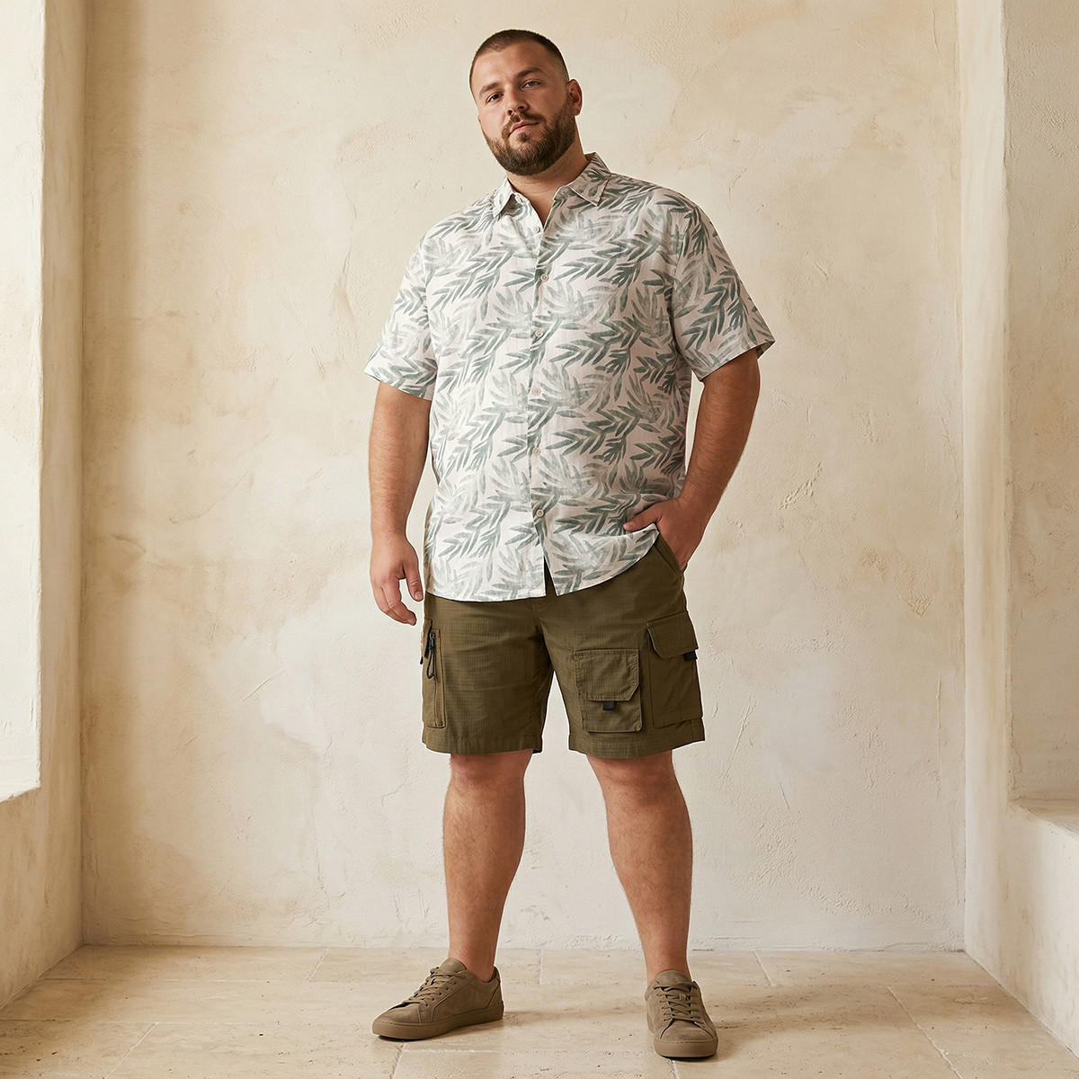 قميص بقصة عادية وياقة وطبعات وأكمام قصيرة للرجال-men-clothing-shirts-image-2