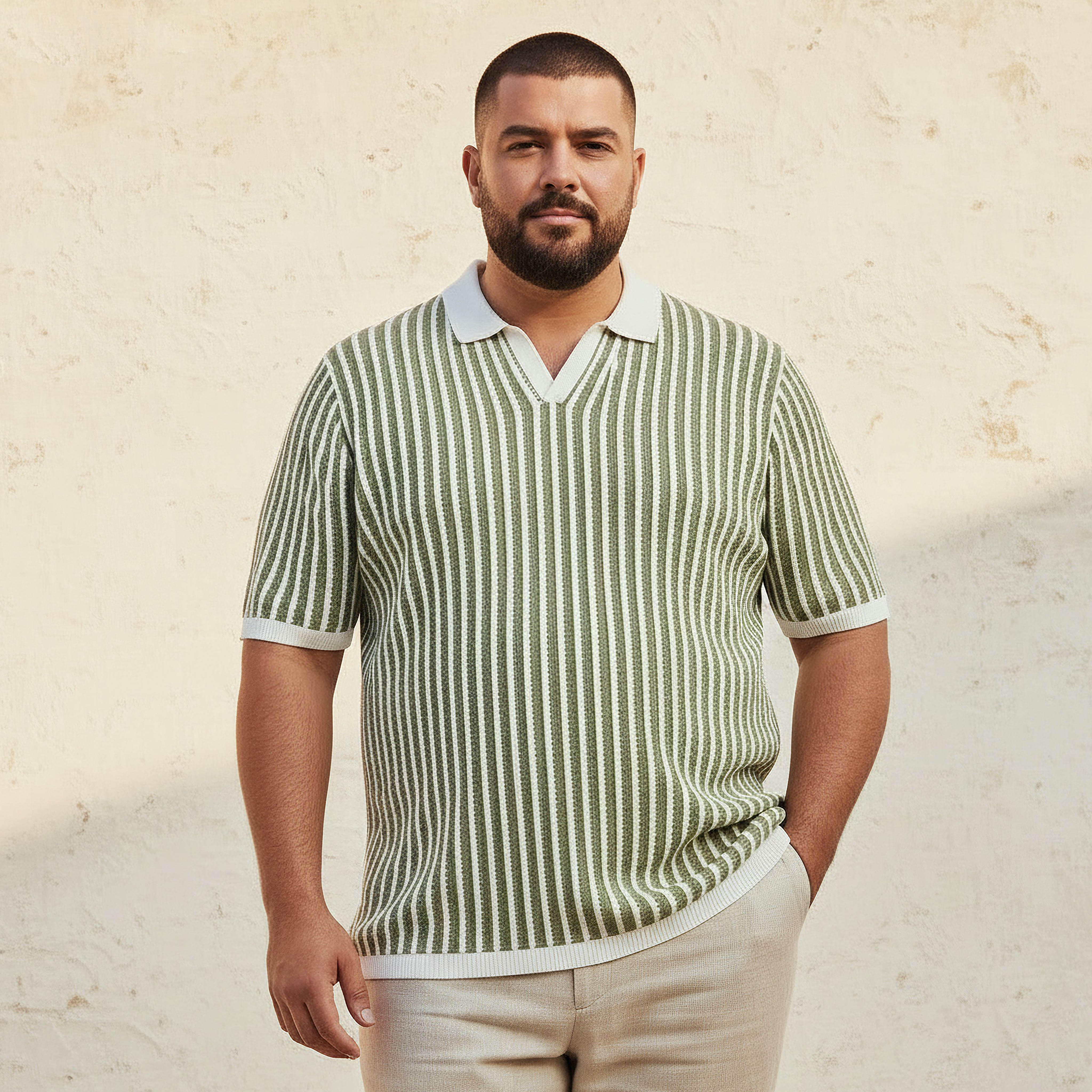 تيشيرت بولو رجالي مخطط بأكمام قصيرة وياقة جوني-men-clothing-tshirtsandpolos-polos-image-1