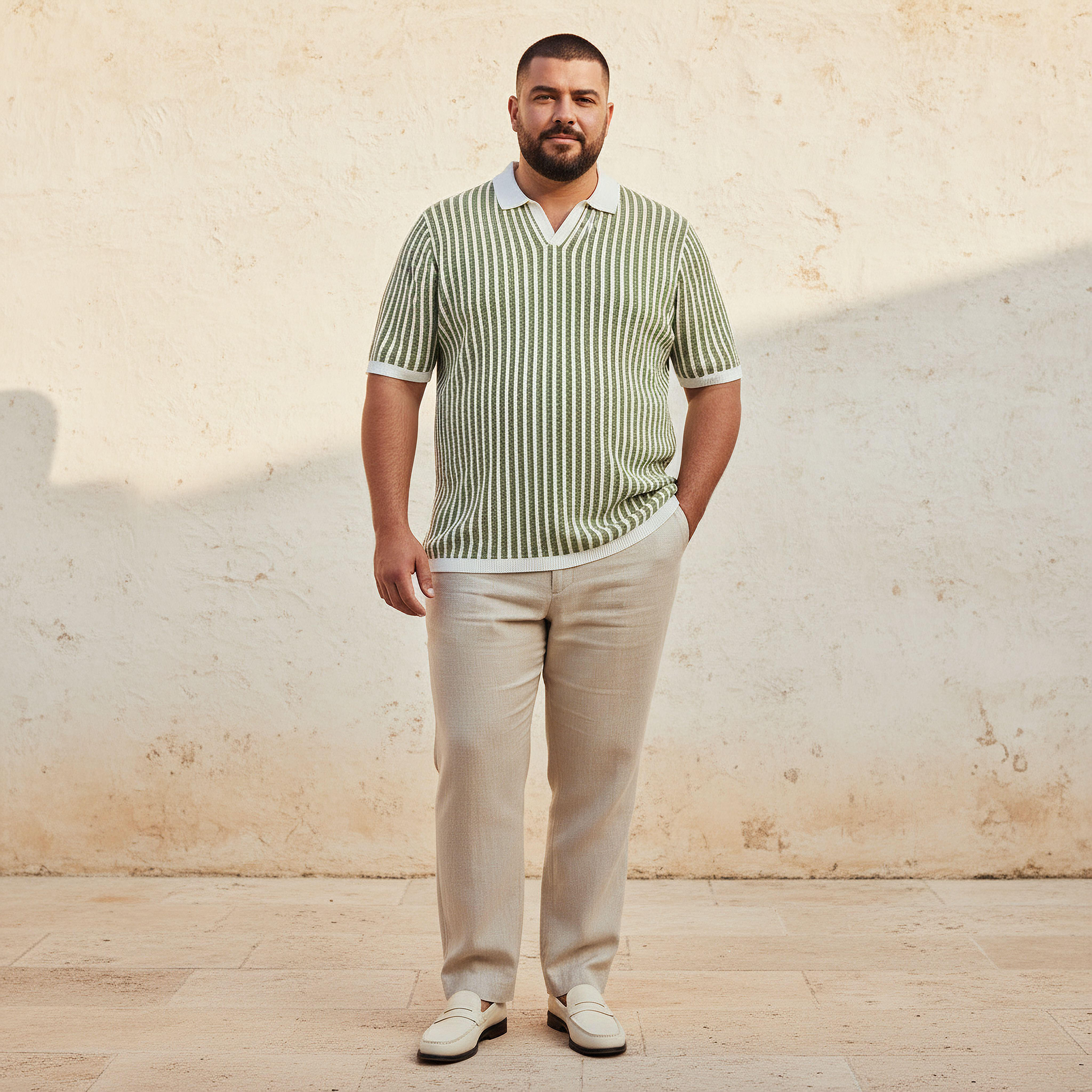 تيشيرت بولو رجالي مخطط بأكمام قصيرة وياقة جوني-men-clothing-tshirtsandpolos-polos-image-3