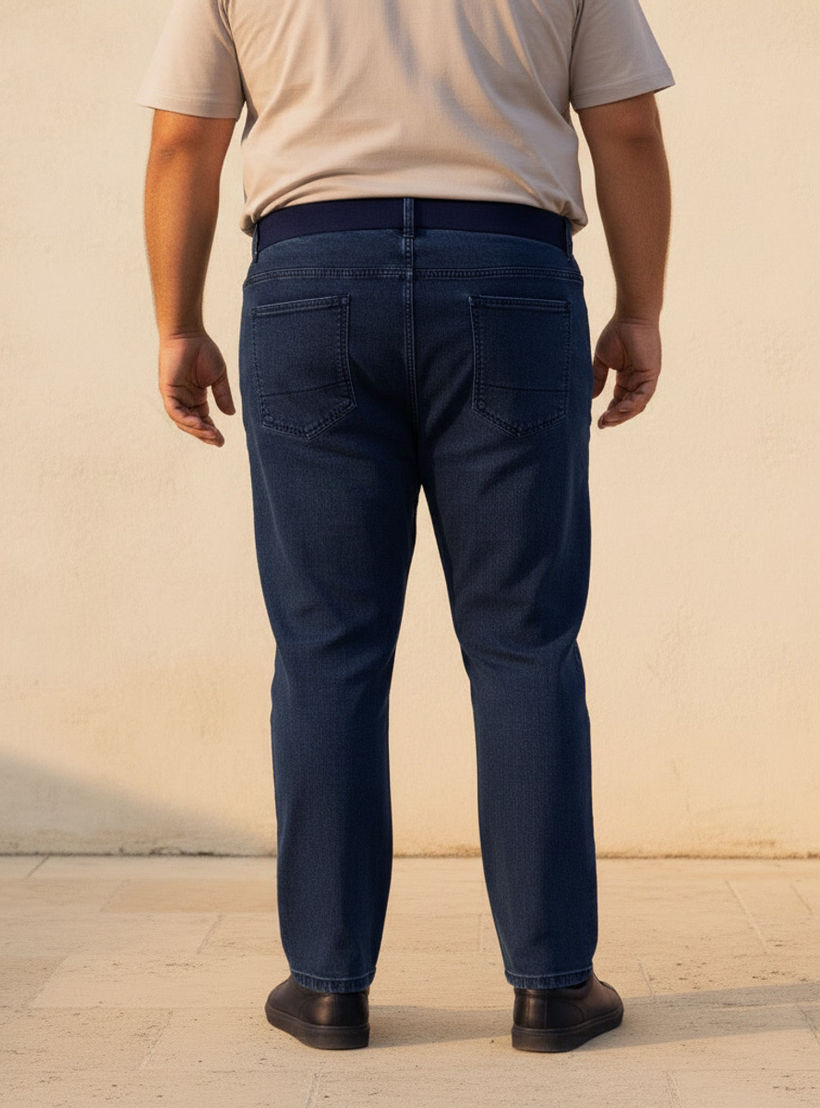 بنطلون جينز بقصّة عادية ورباط خصر مرن للرجال-men-clothing-jeans-image-4