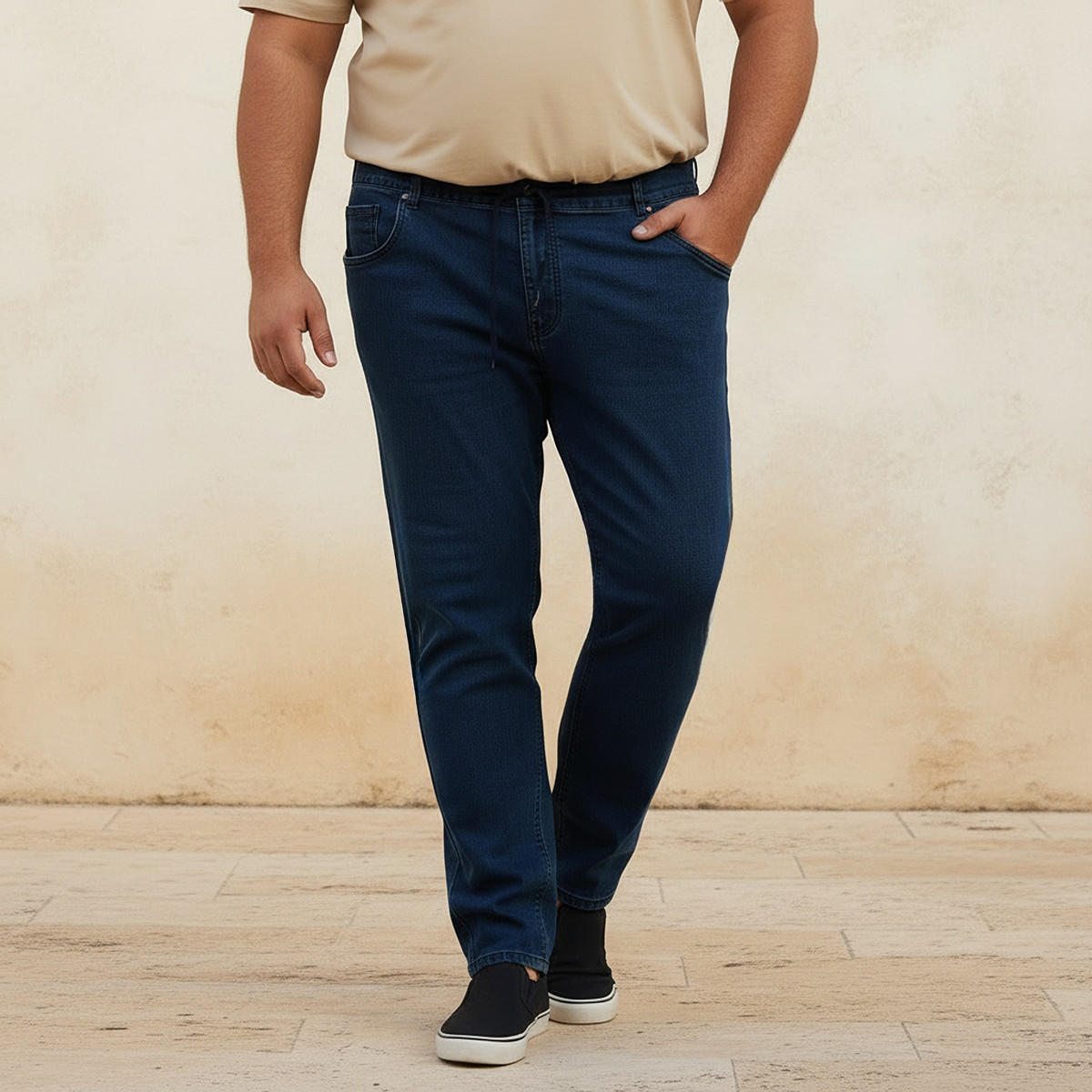 Men Regular Fit Flexi Waist Drawstring Detail Jeans-men-clothing-bottoms-jeans-image-1