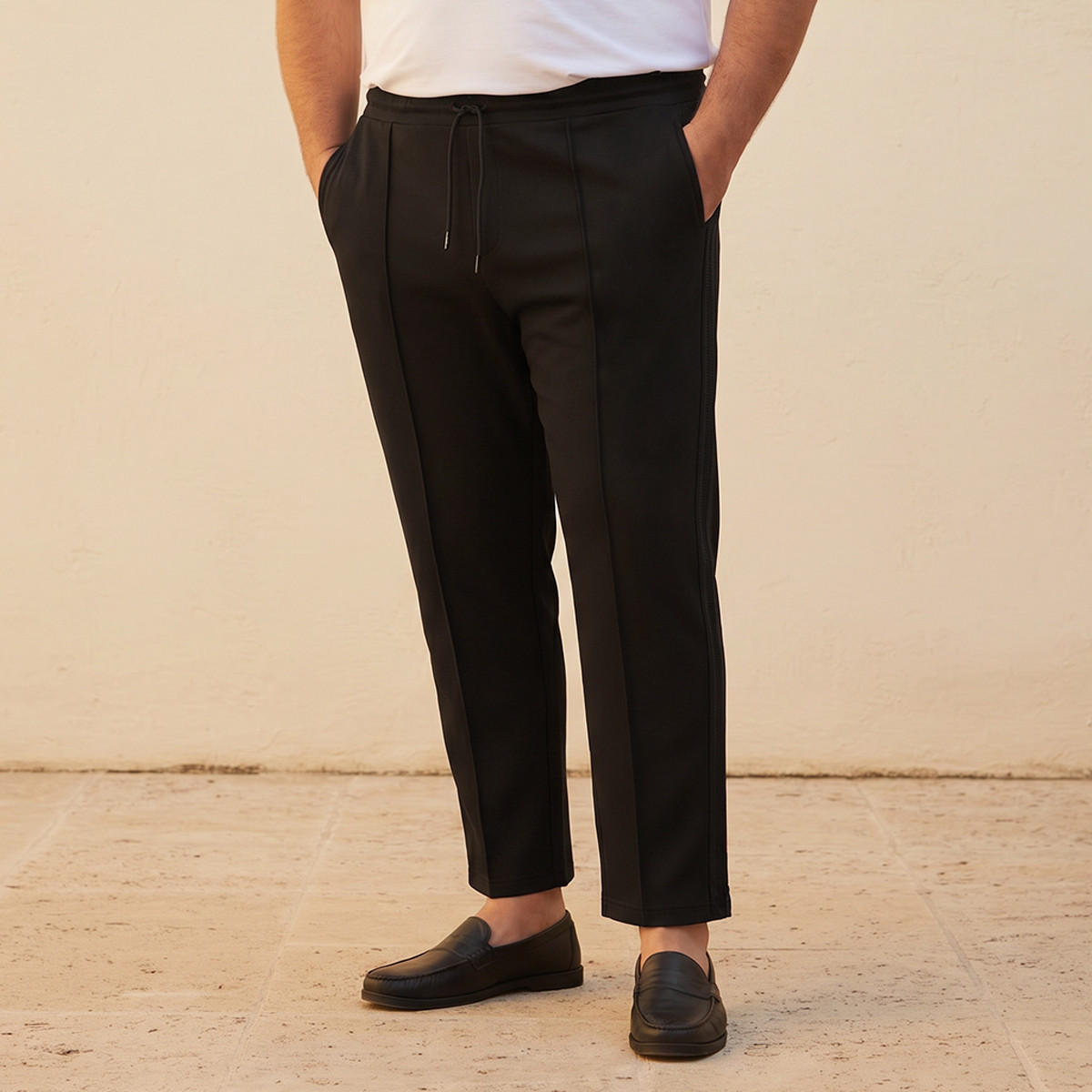 Men Regular Fit Pants with Drawstring Closure-men-clothing-bottoms-trousersandchinos-trousers-image-1