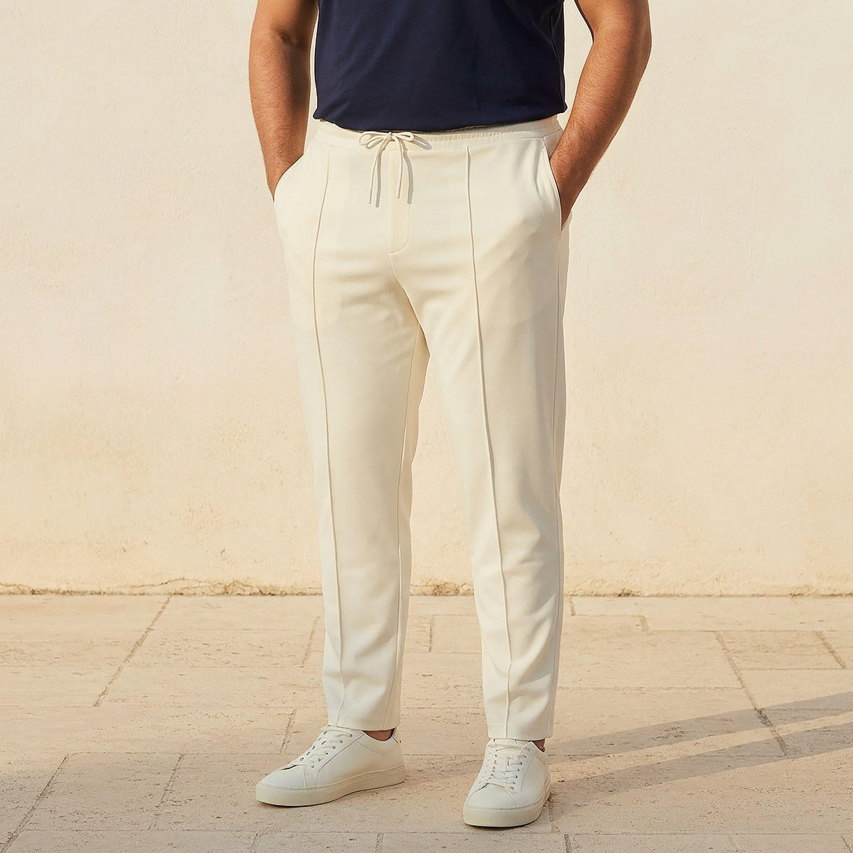 Men Regular Fit Pants with Drawstring Closure-men-clothing-bottoms-trousersandchinos-trousers-image-1