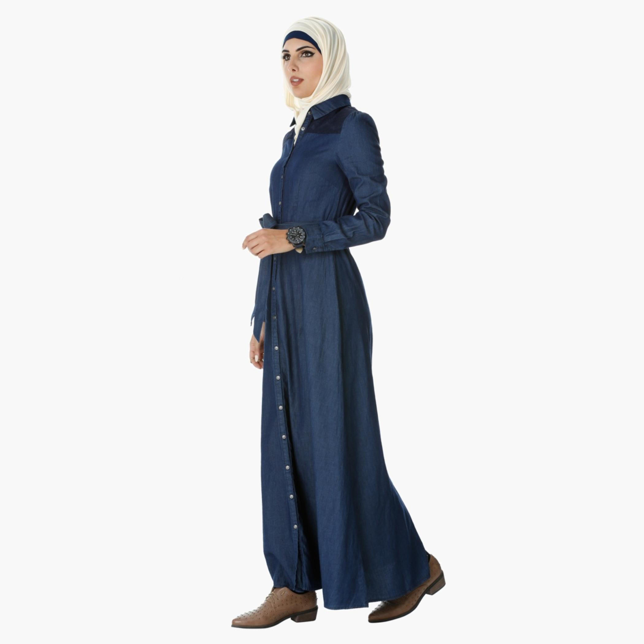 Denim Maxi Shirt Dress with Long Sleeves-women-clothing-dresses-image-3