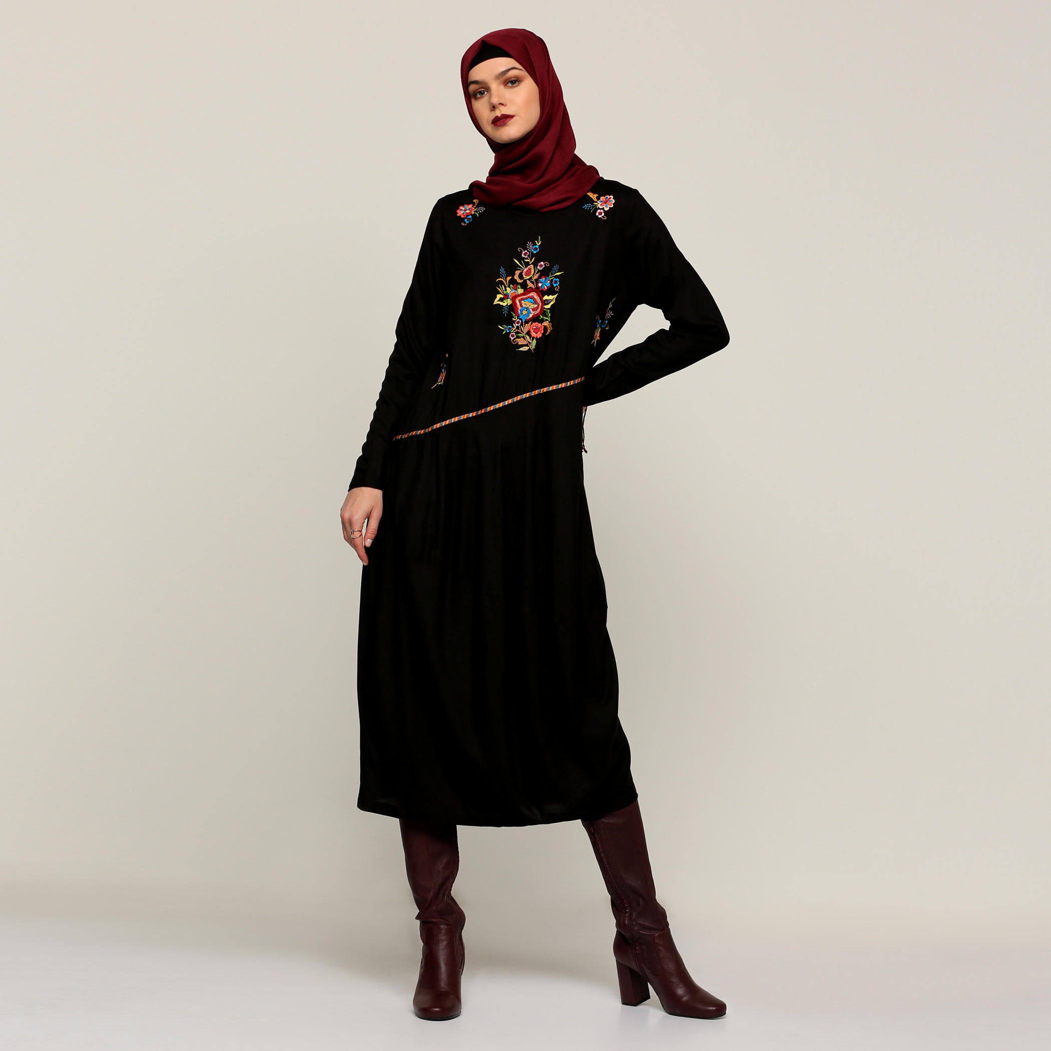 Embroidered Midi Dress with Long Sleeves-women-clothing-dresses-image-1