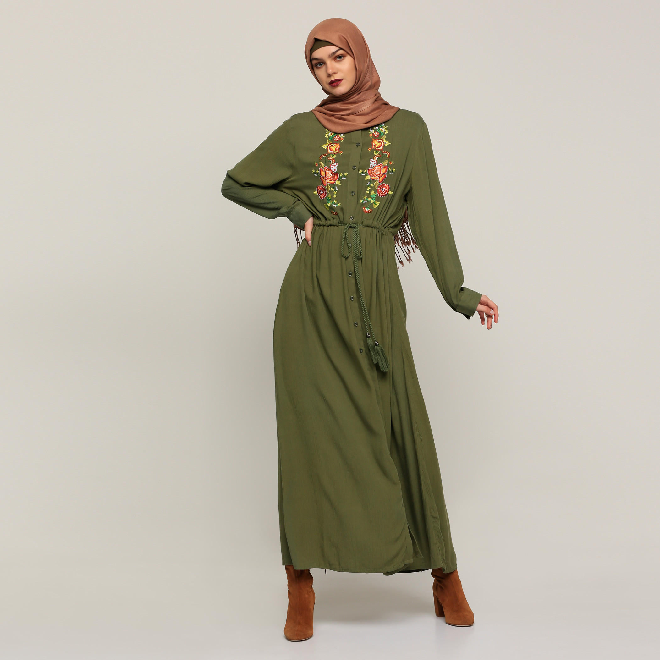 فستان قميص طويل مطرّز بأكمام طويلة-women-clothing-dresses-image-1