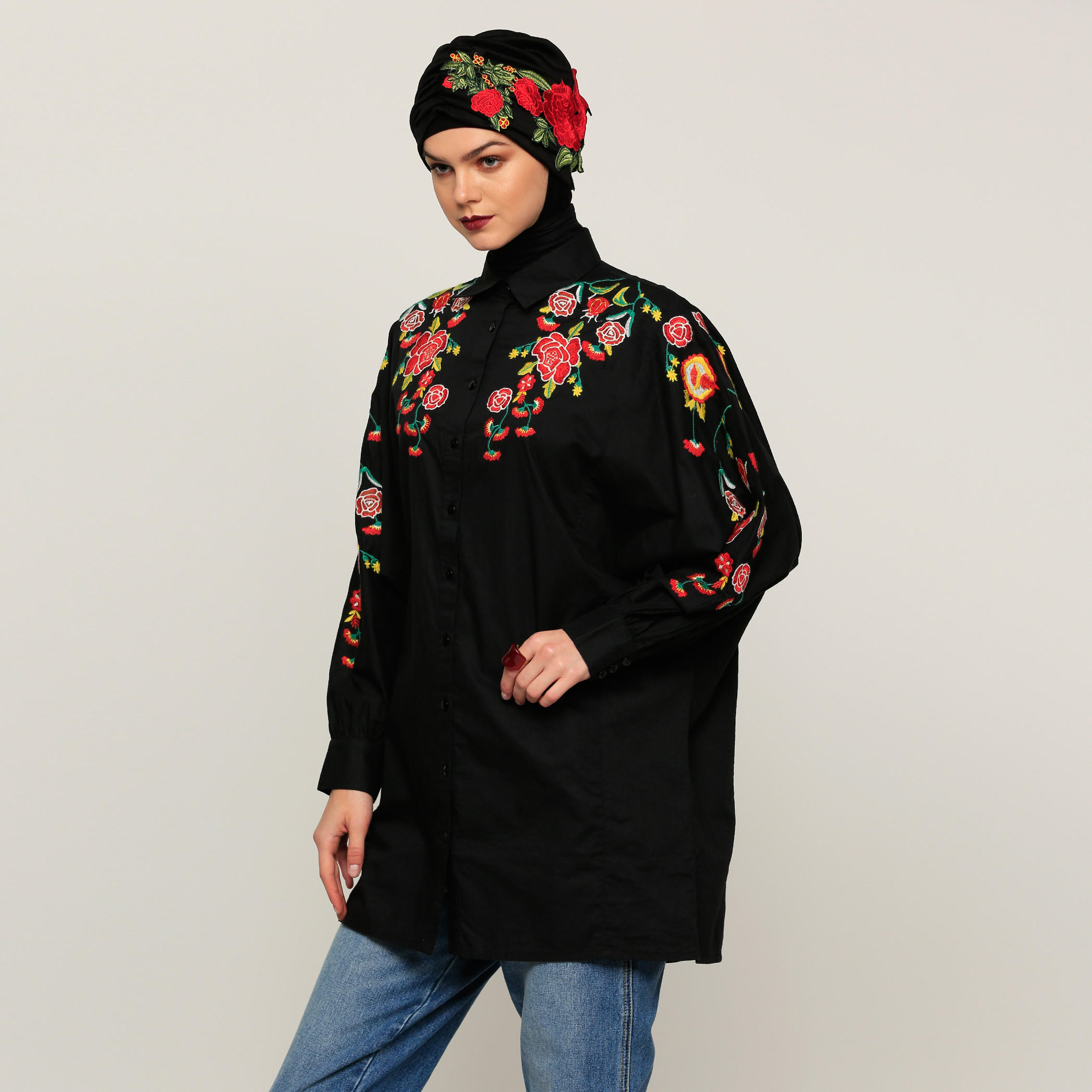 Embroidered Oversized Shirt with Long Sleeves-women-clothing-shirtsandblouses-shirts-image-3