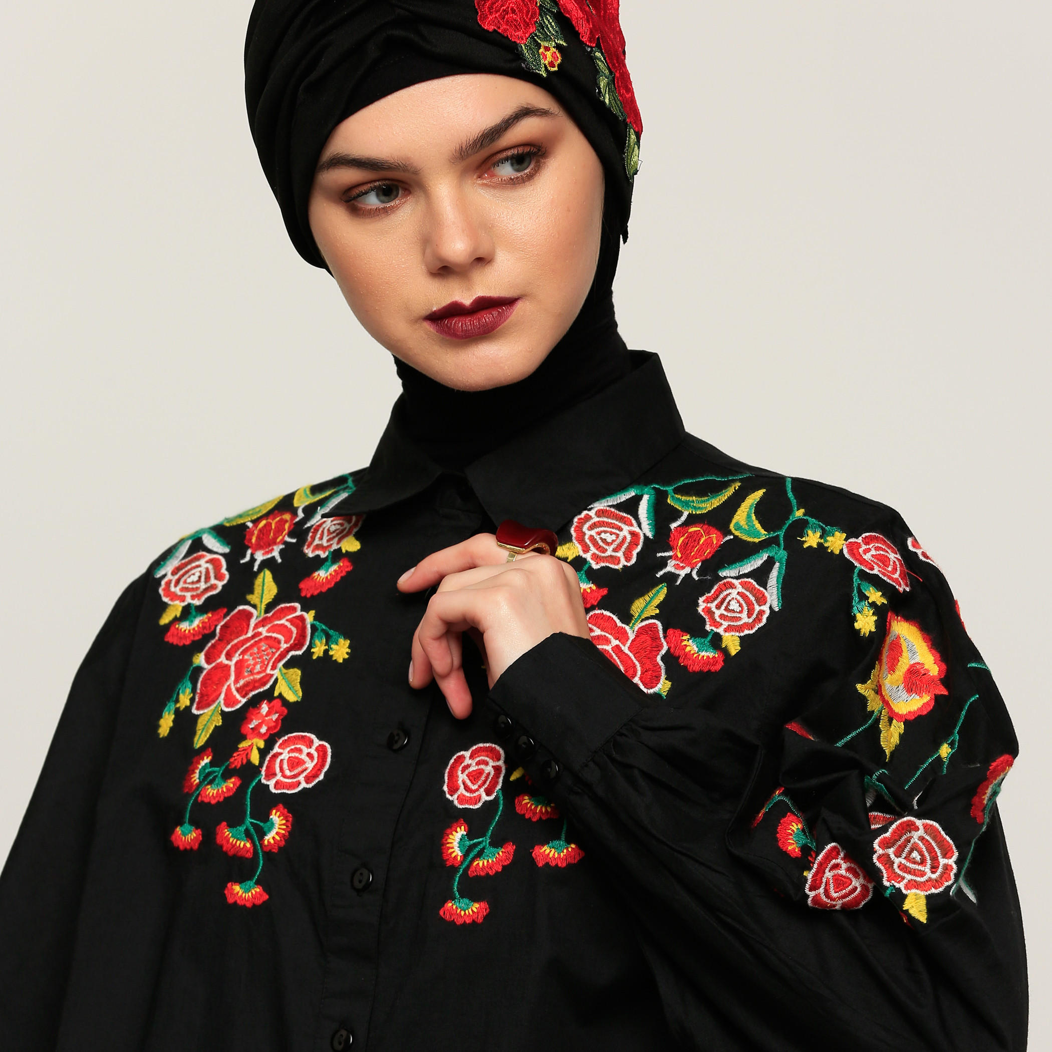 Embroidered Oversized Shirt with Long Sleeves-women-clothing-shirtsandblouses-shirts-image-4