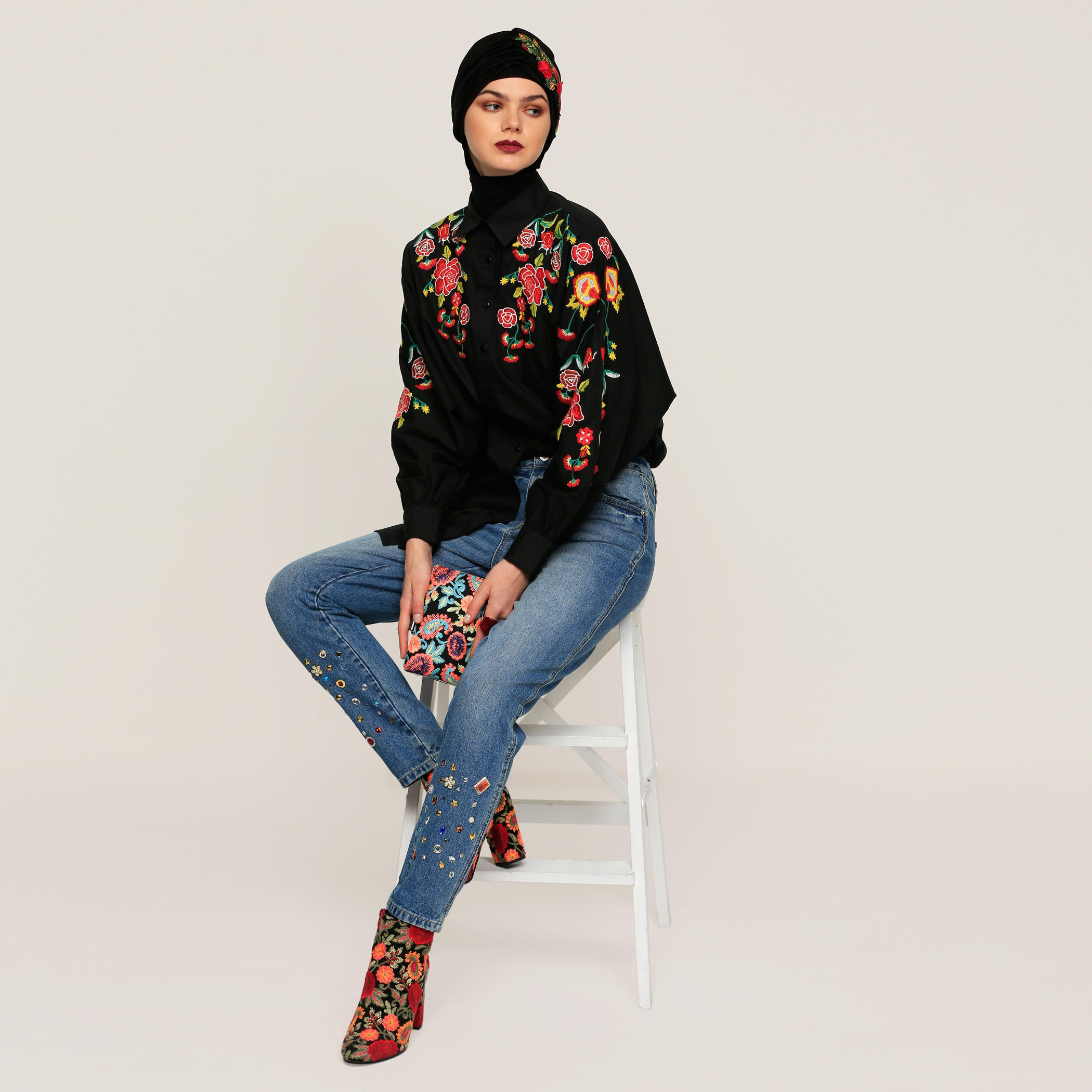 Embroidered Oversized Shirt with Long Sleeves-women-clothing-shirtsandblouses-shirts-image-5