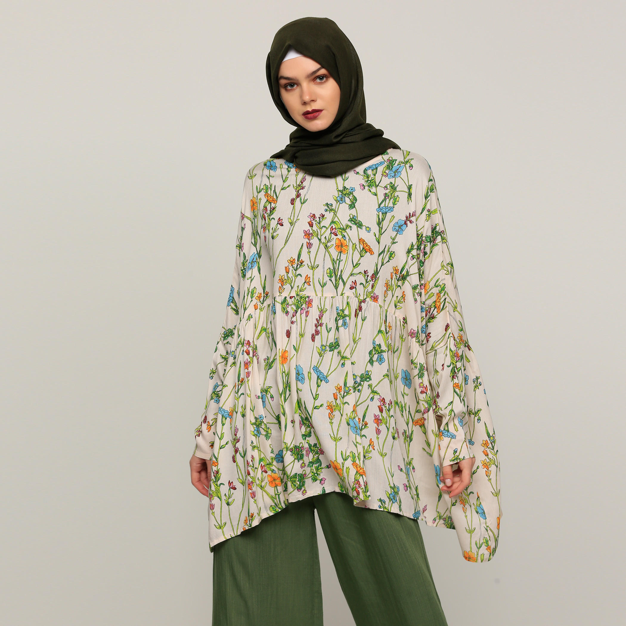 Floral Oversized Top with Long Sleeves-women-clothing-shirtsandblouses-blouses-image-1