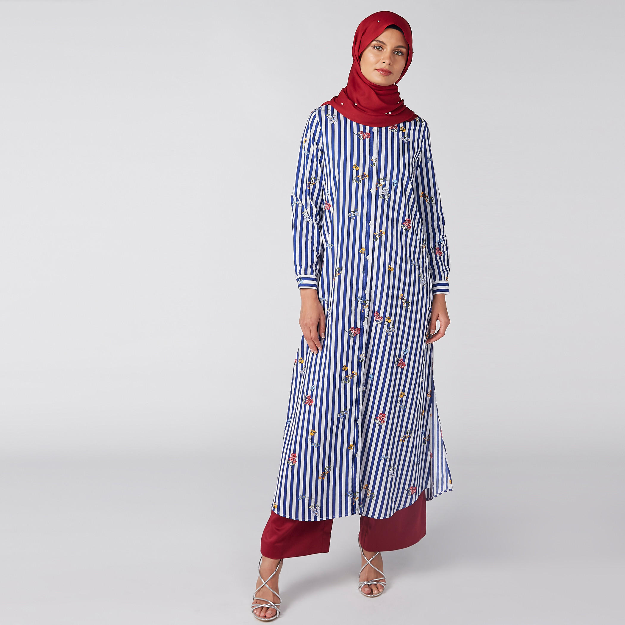 قميص طويل مقلم بأكمام طويلة وأزرار-women-clothing-shirtsandblouses-shirts-image-1