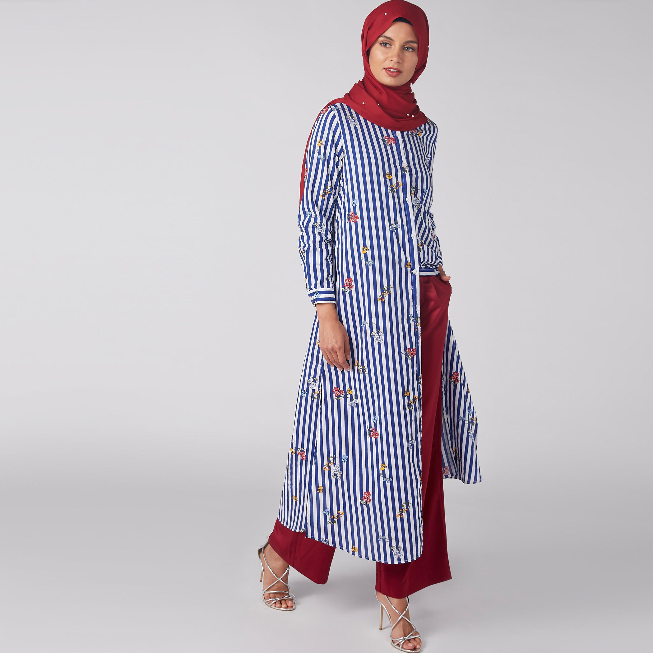قميص طويل مقلم بأكمام طويلة وأزرار-women-clothing-shirtsandblouses-shirts-image-2
