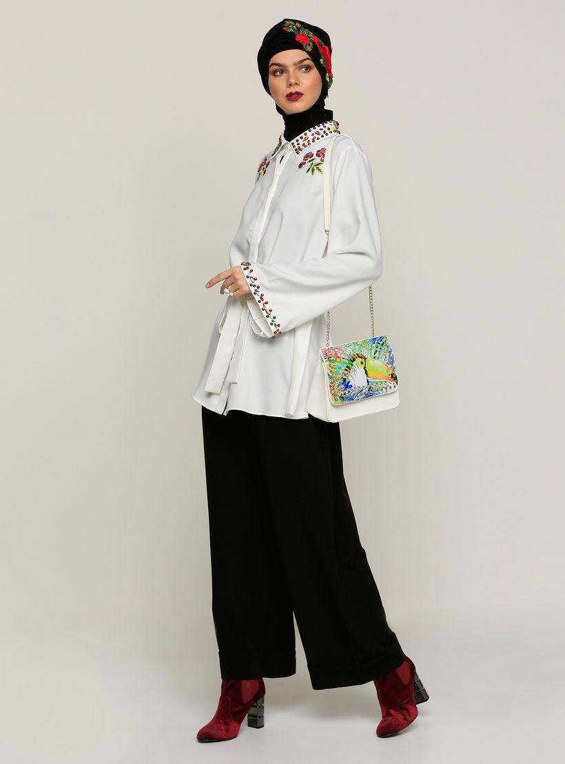 بلوزة بتزيينات وأكمام طويلة وحزام رباط-women-clothing-shirtsandblouses-blouses-image-5
