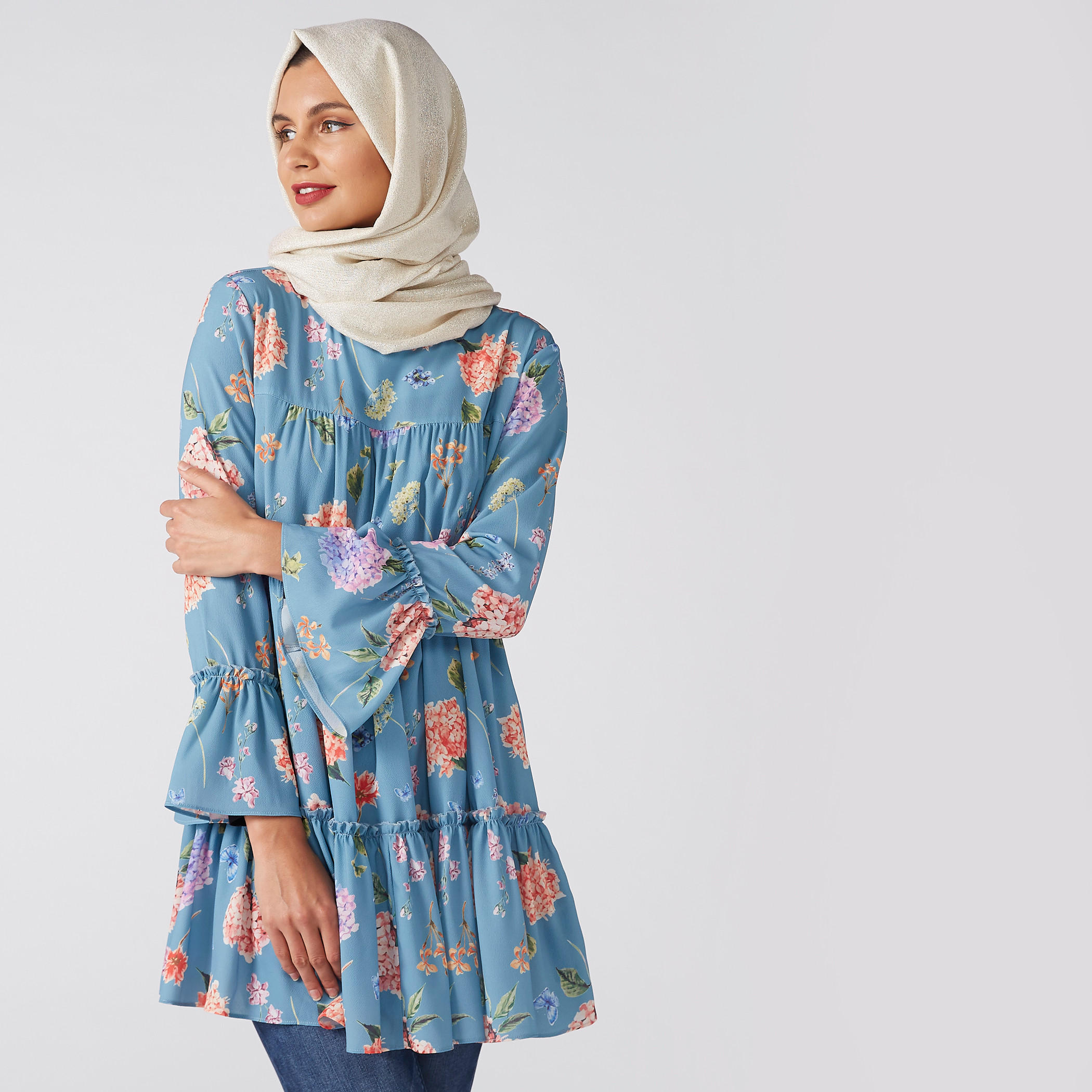 Floral Printed Top with Long Flared Sleeves-women-clothing-shirtsandblouses-blouses-image-1
