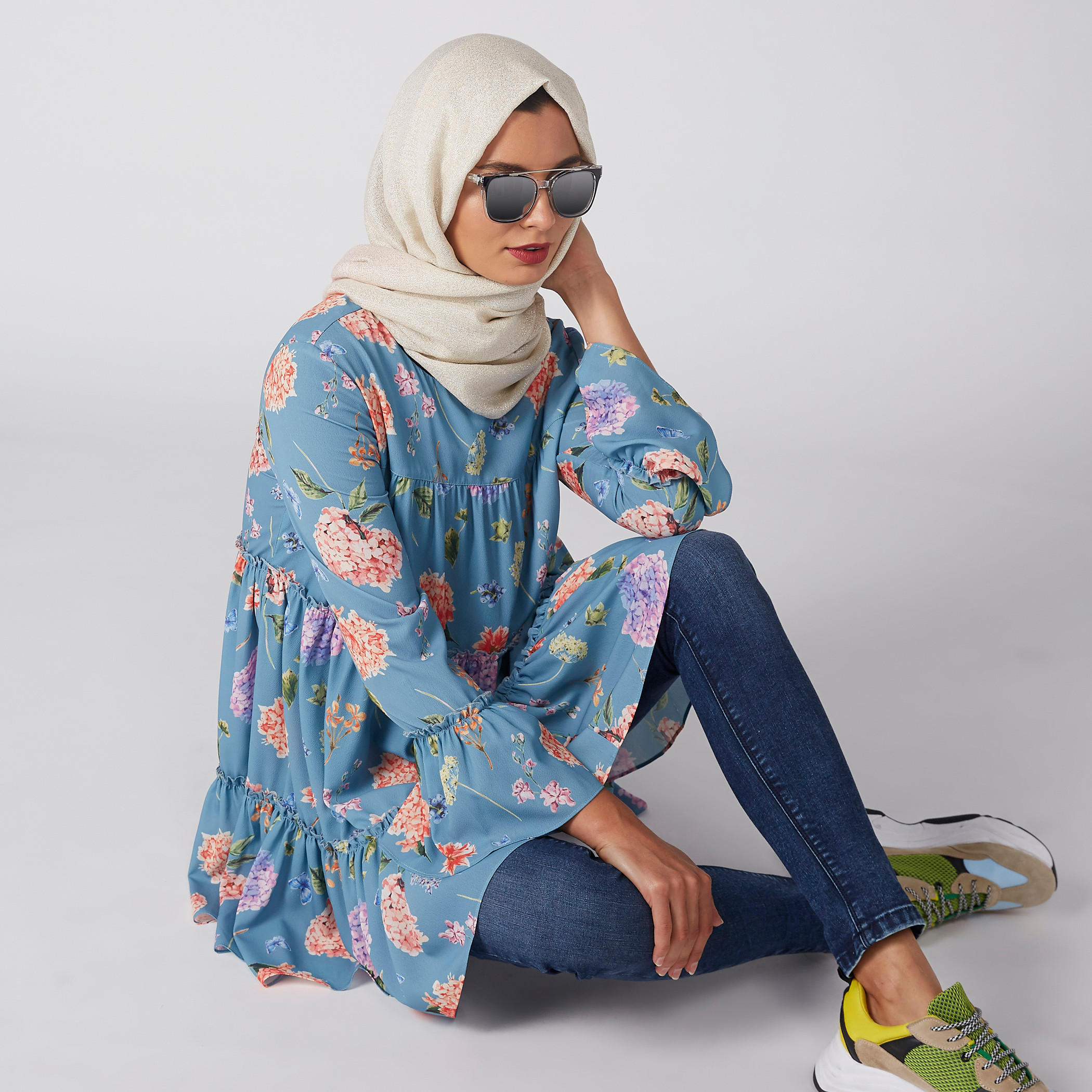 Floral Printed Top with Long Flared Sleeves-women-clothing-shirtsandblouses-blouses-image-2