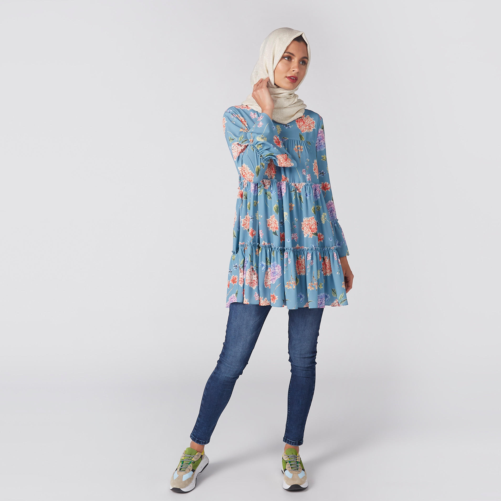 Floral Printed Top with Long Flared Sleeves-women-clothing-shirtsandblouses-blouses-image-3