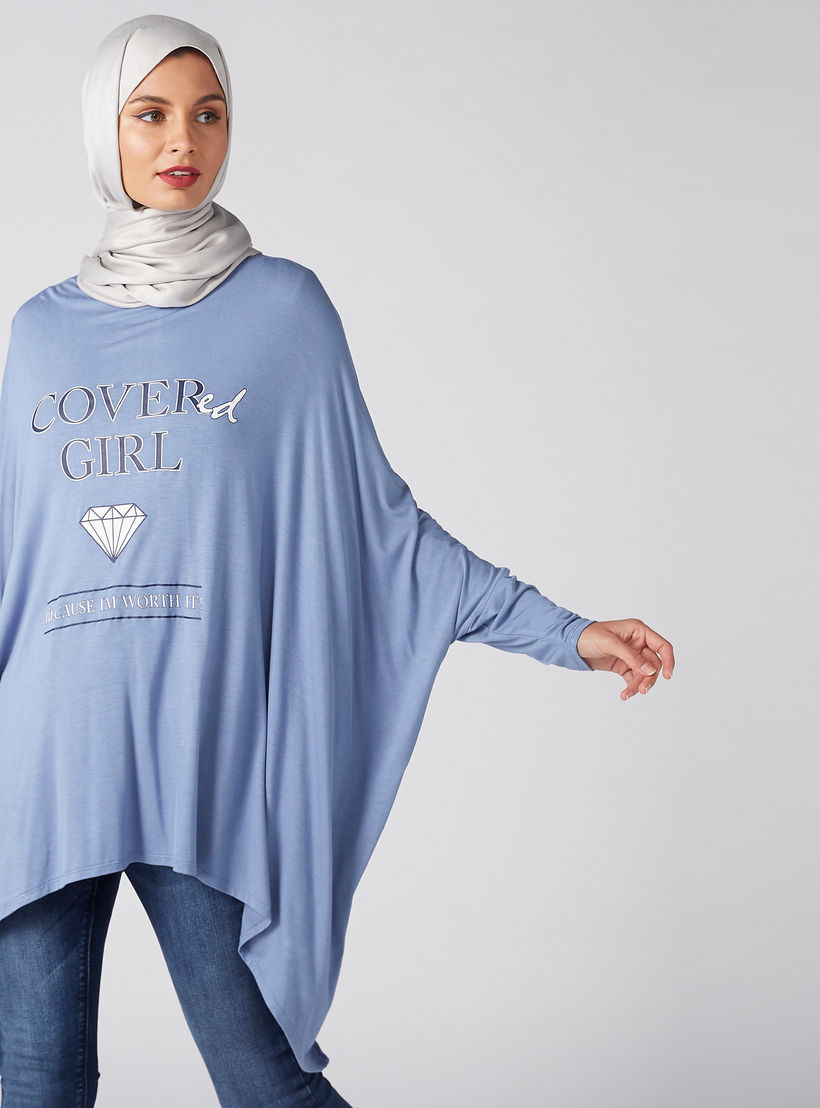 بلوزة بحواف غير مستوية وأكمام طويلة وطبعات-women-clothing-tshirts-image-1