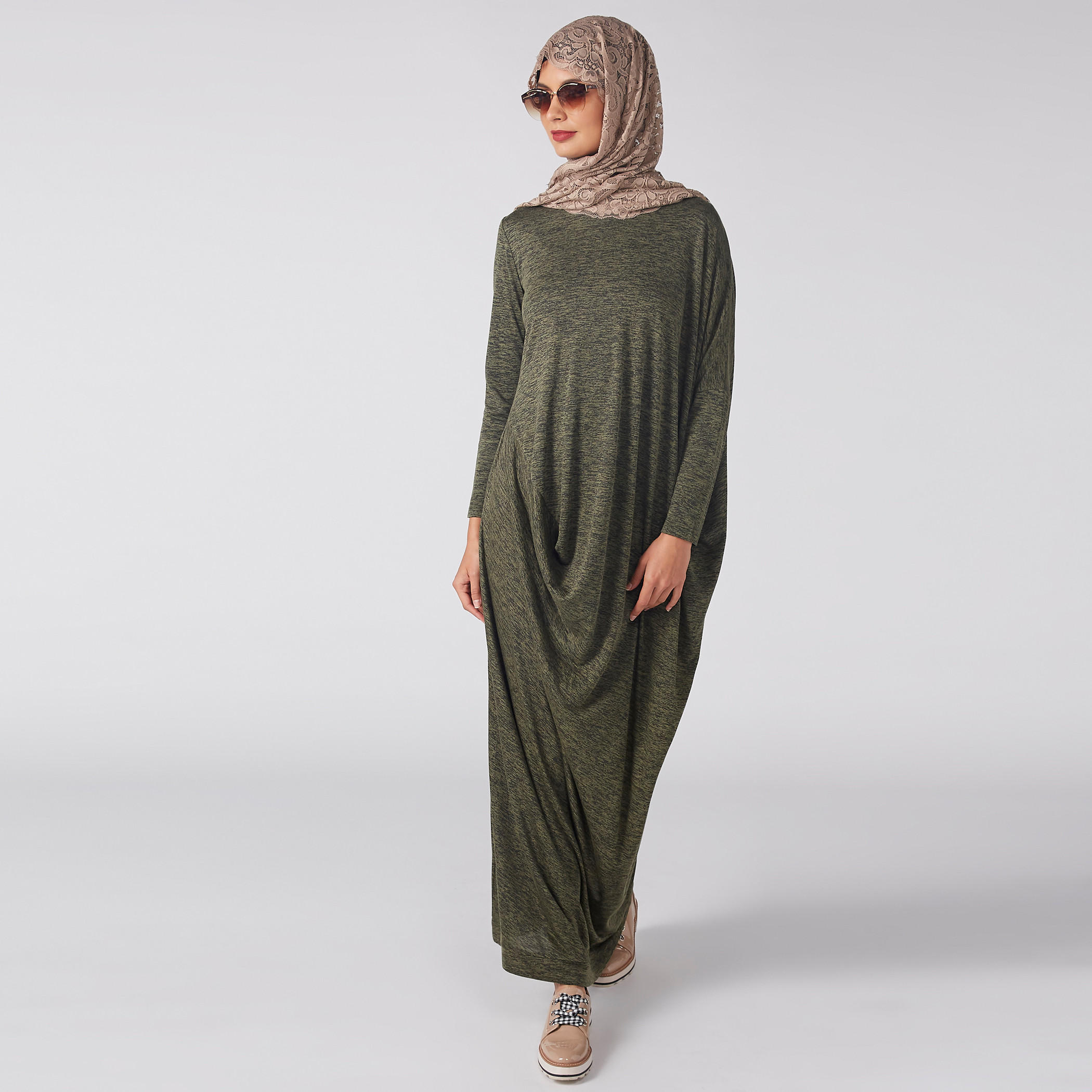 فستان إيه لاين طويل بارز الملمس بأكمام طويلة-women-clothing-dresses-image-1