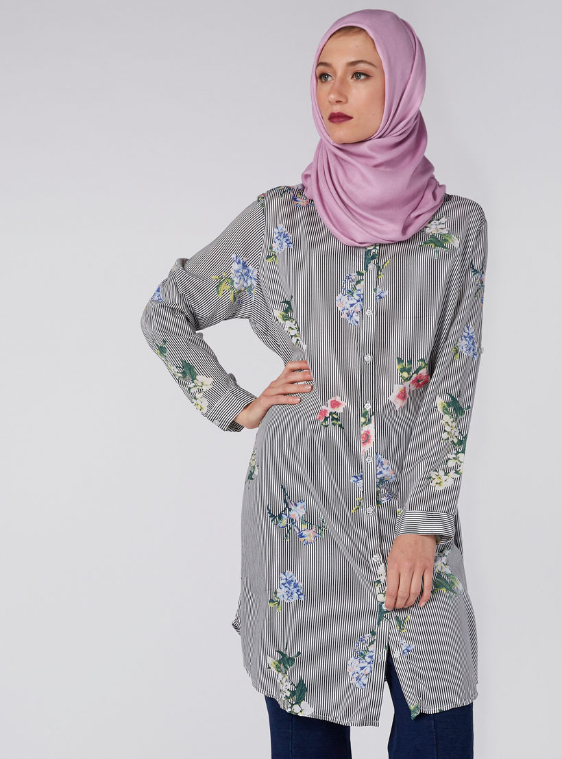 عباية بطبعات زهرية وأكمام طويلة وأزرار-women-clothing-shirtsandblouses-blouses-image-1