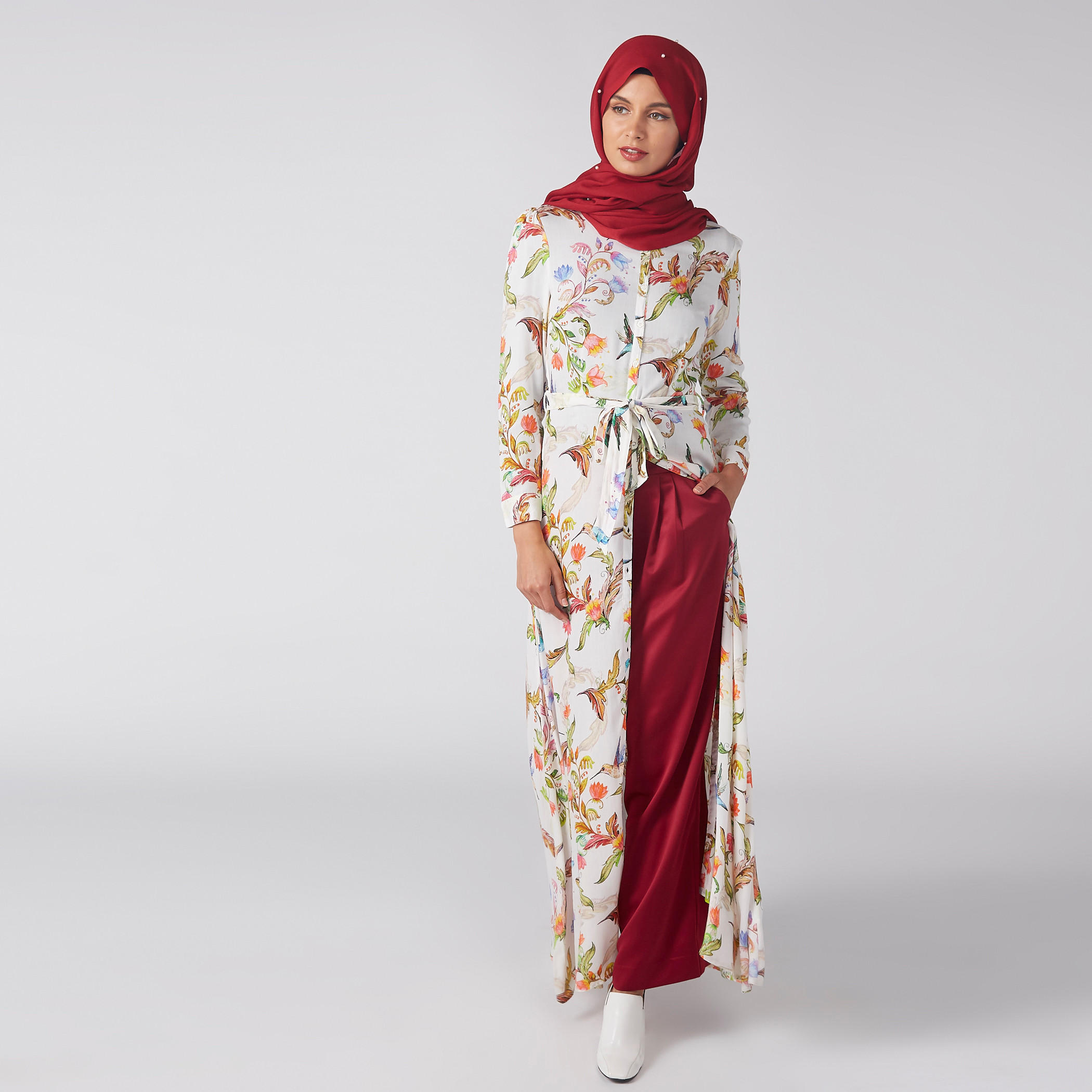 فستان طويل بحزام رباط وطبعات أزهار-women-clothing-dresses-image-1