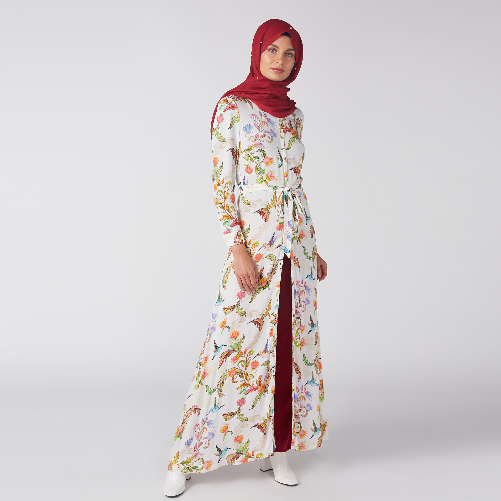 فستان طويل بحزام رباط وطبعات أزهار-women-clothing-dresses-image-2