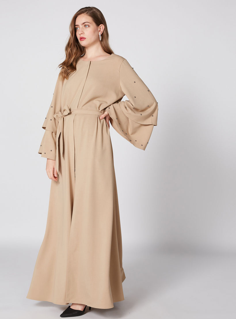 عباية مرصعة بأكمام طويلة وفيونكة-women-arabicclothing-abayas-image-2