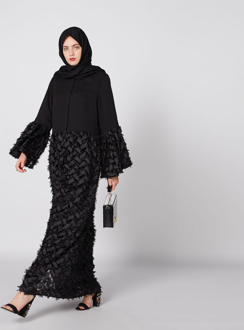 عباية بياقة مستديرة وأكمام واسعة-women-arabicclothing-abayas-image-2